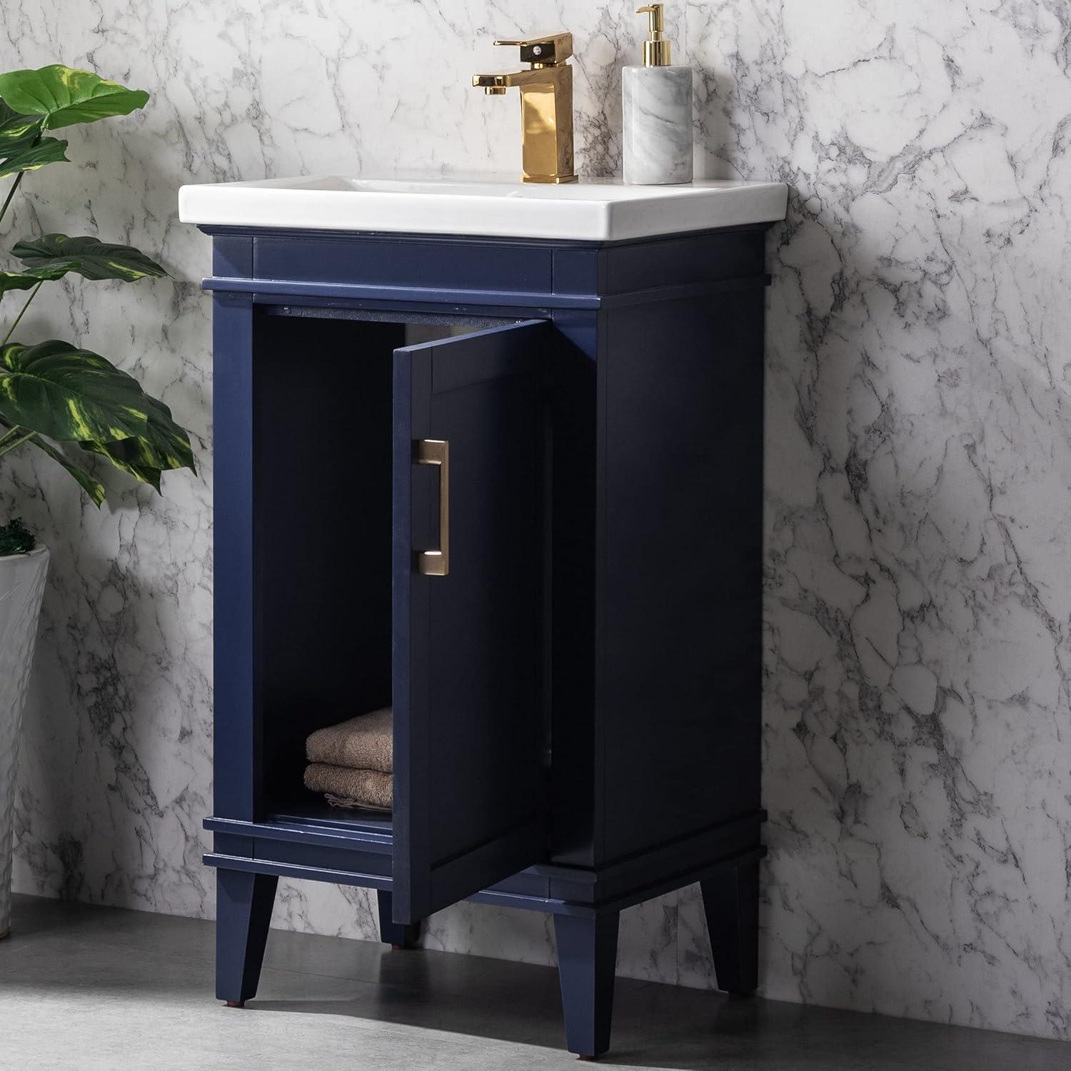 Avery 20" Blue Wood Single Bathroom Vanity with Porcelain Top