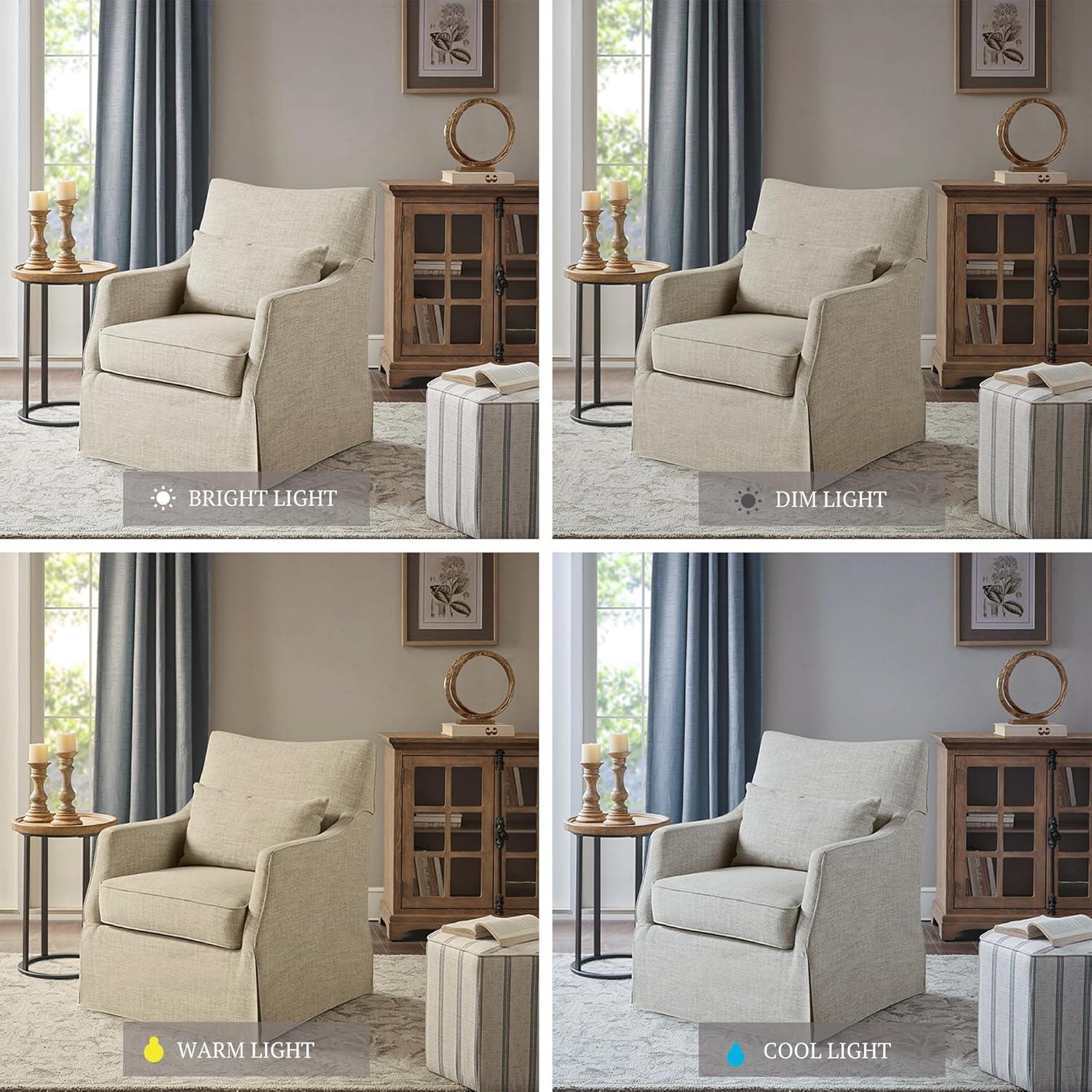 Martha Stewart London Upholstered Skirted Swivel Armchair with Lumbar Pillow