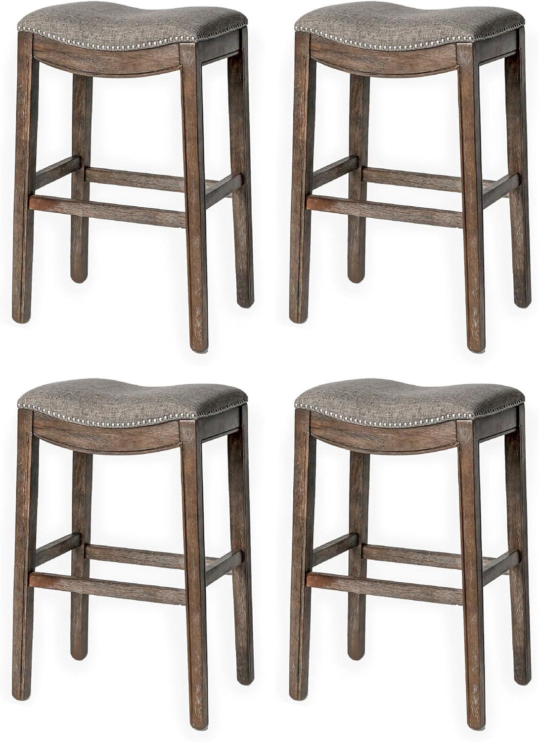 Maven Lane Adrien Upholstered Backless Saddle Kitchen Stool, Set of 4