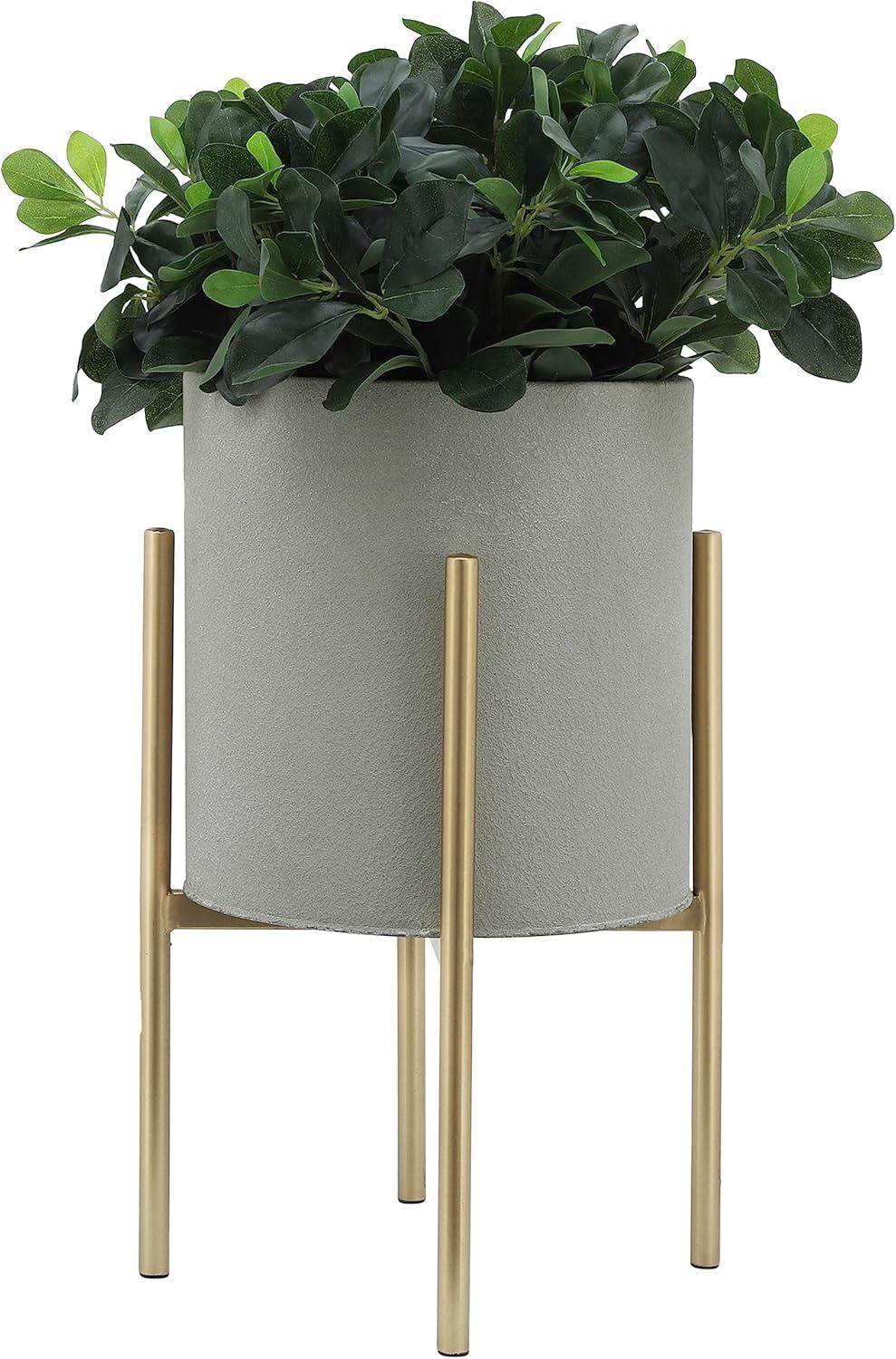 Sagebrook Home Set Of 2 Planter On Metal Stand, Putty/Gold, Round, Iron, Contemporary, 23"H, Solid Color