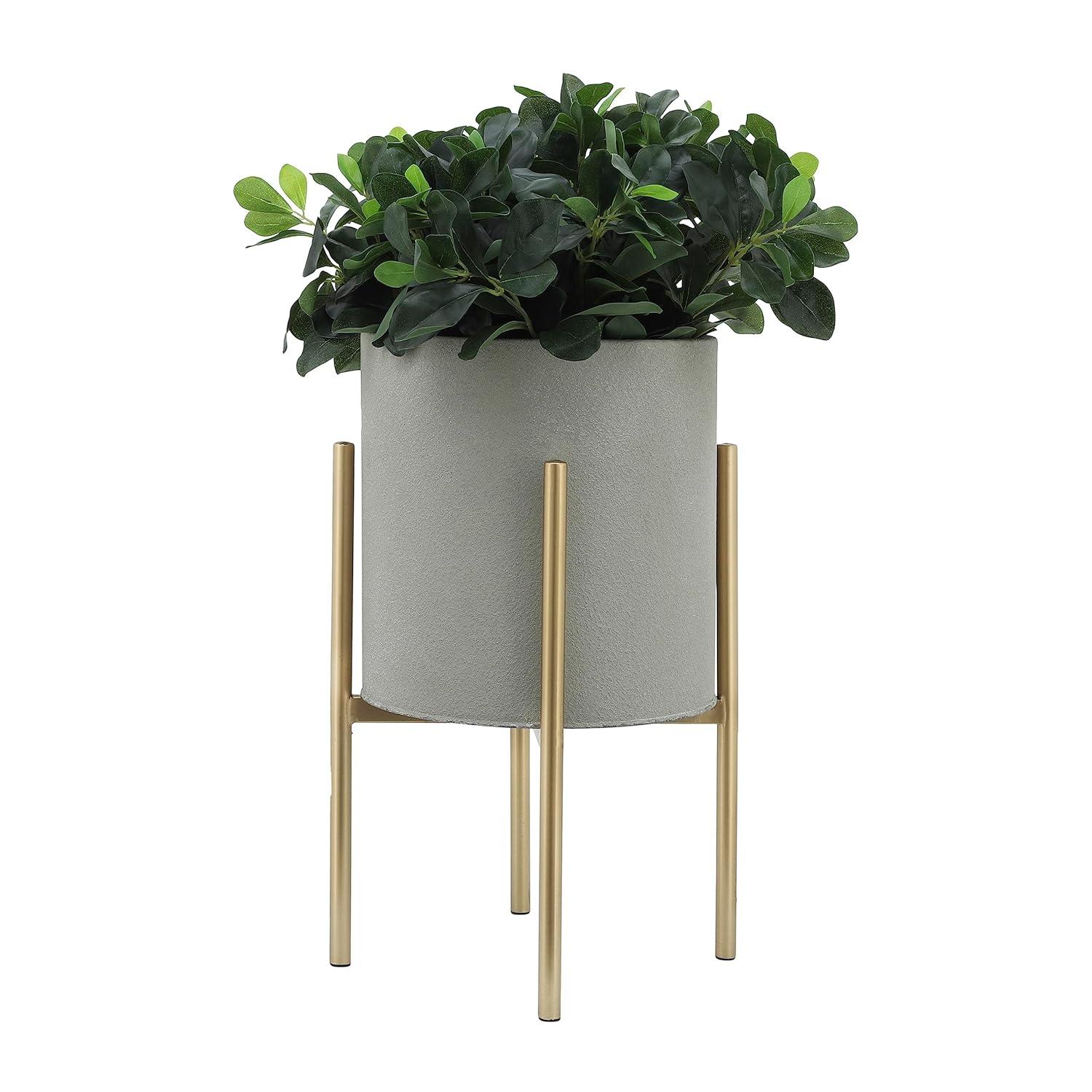 Sagebrook Home Set Of 2 Planter On Metal Stand, Putty/Gold, Round, Iron, Contemporary, 23"H, Solid Color
