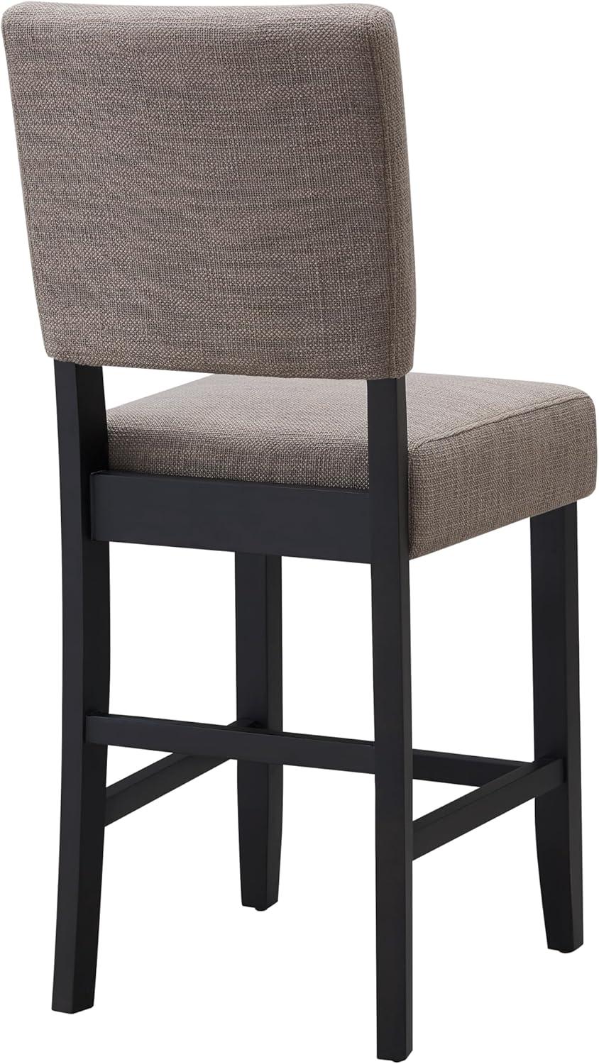 Leick Home Upholstered Back Counter Height Stool with Wood Base-Set of 2 Black and Gray Woven Fabric