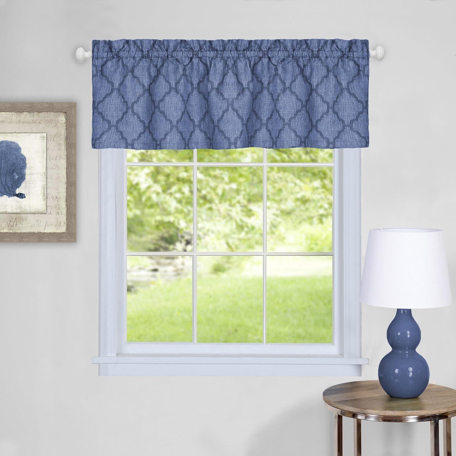 Blue Polyester Trellis Design Rod Pocket Valance, 58" x 14"