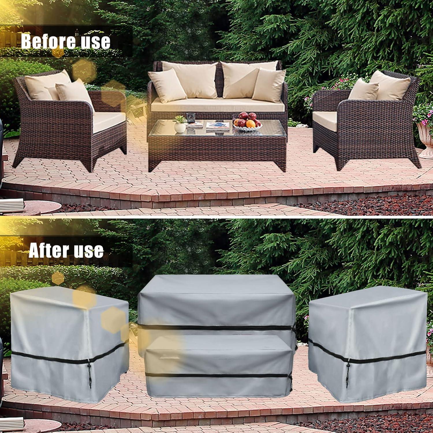 Gray Waterproof Oxford Patio Furniture Cover Set