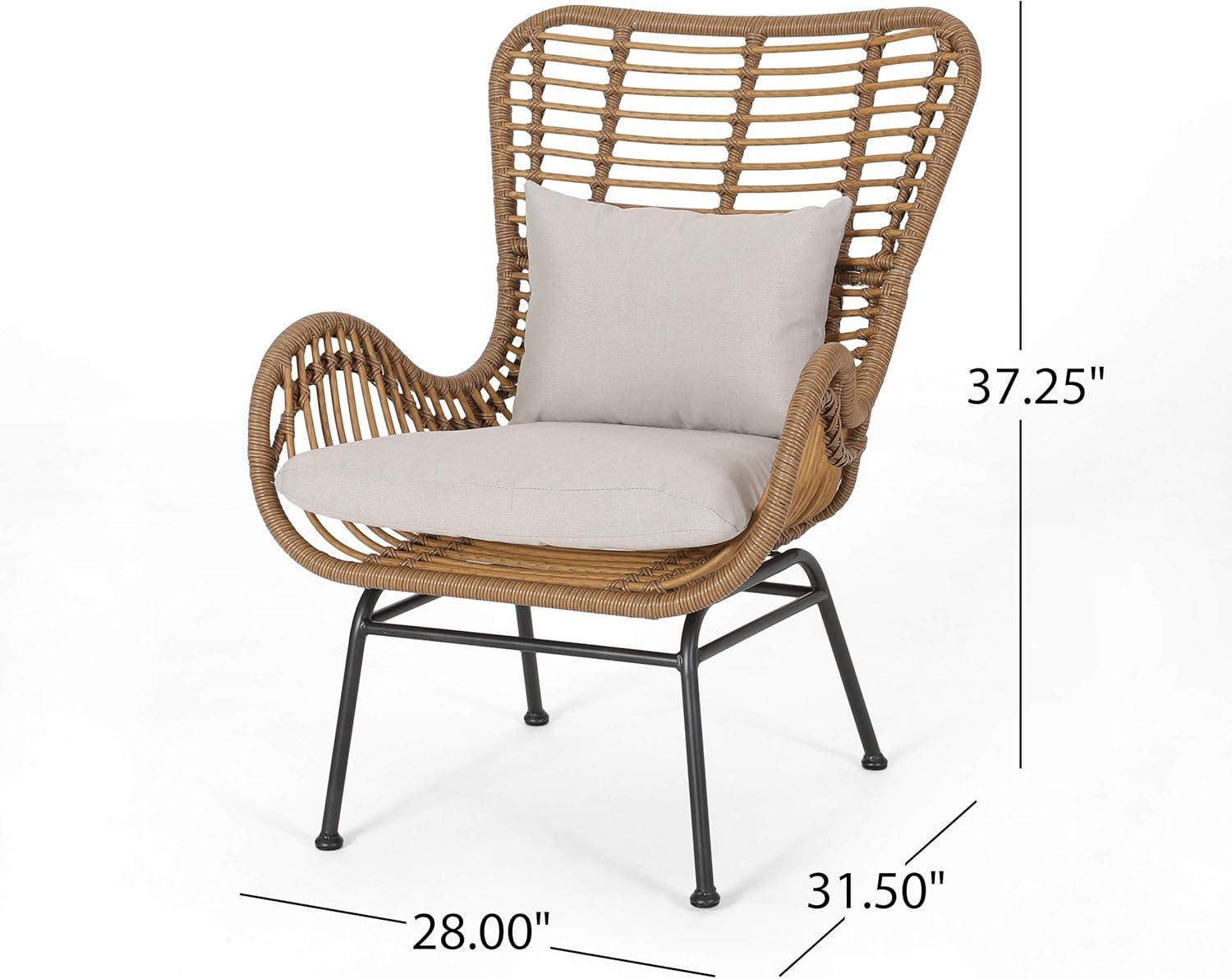 Light Brown and Beige Outdoor Wicker Club Chairs with Cushions, Set of 2