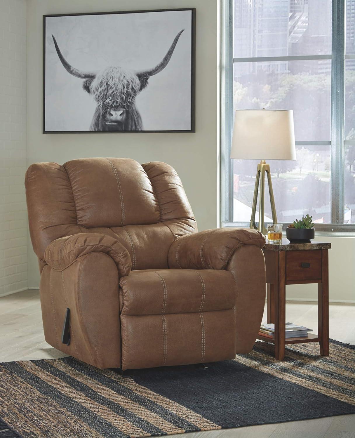 Saddle Brown Faux Leather Recliner with Metal Frame