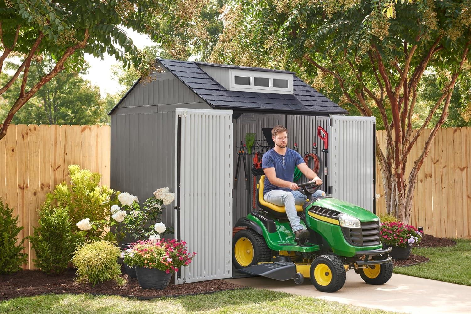 Rubbermaid 7 x 7 Foot Weather Resistant Resin Outdoor Storage Shed, Gray