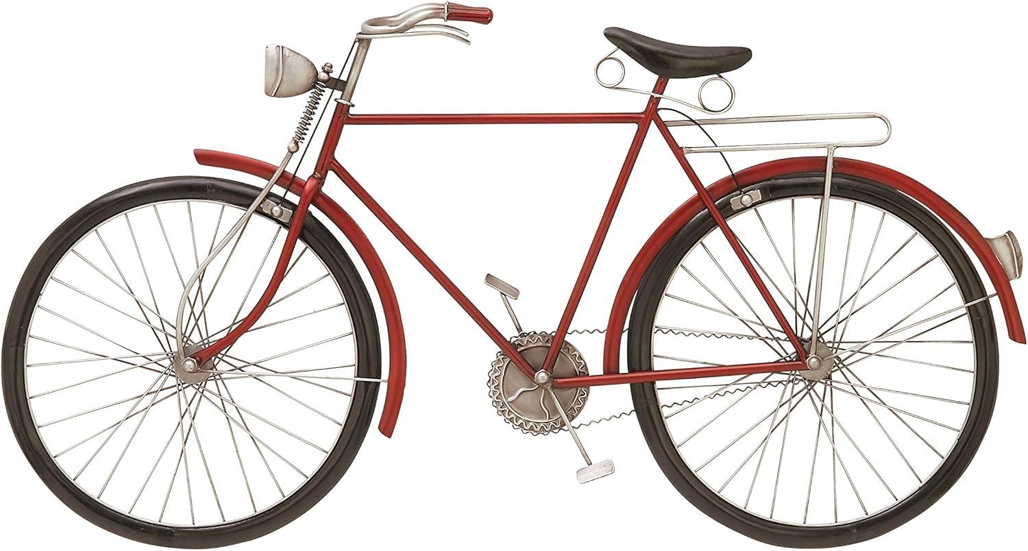 DecMode Vintage Metal Bicycle Wall Décor with Metallic Red Color Frame, 36"W x 19"H