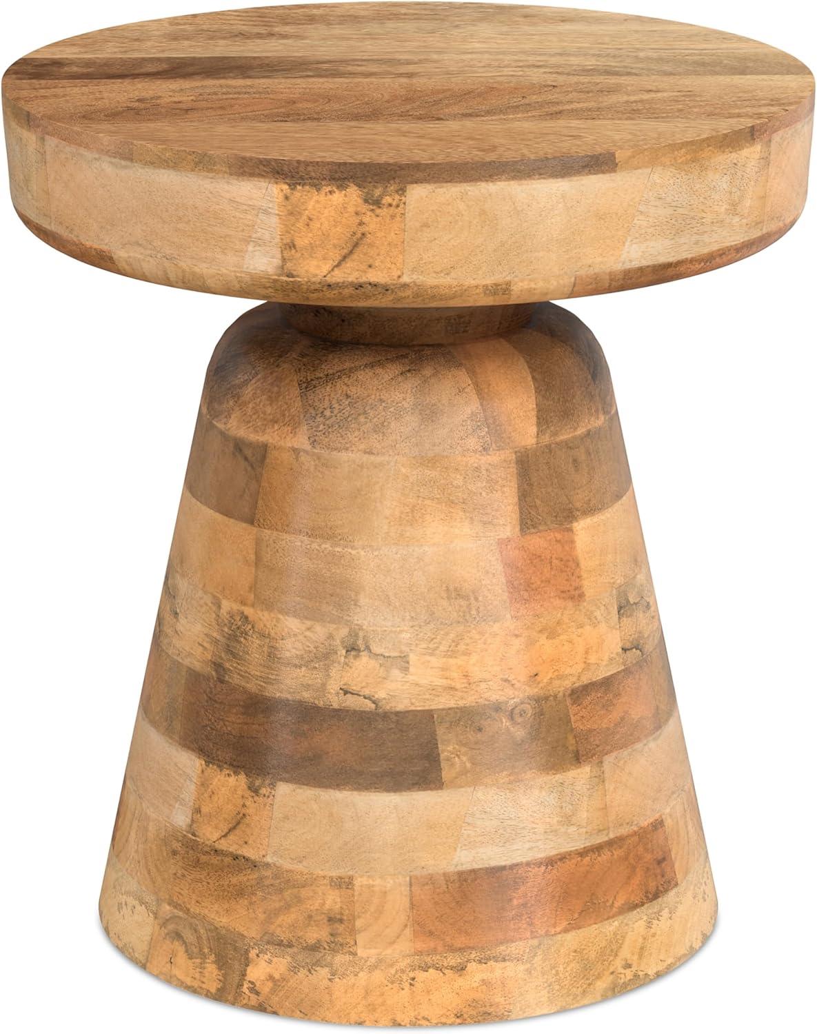 Simpli Home Robbie 16"W Solid Mango Wood Round Accent Table with Sculptural Design