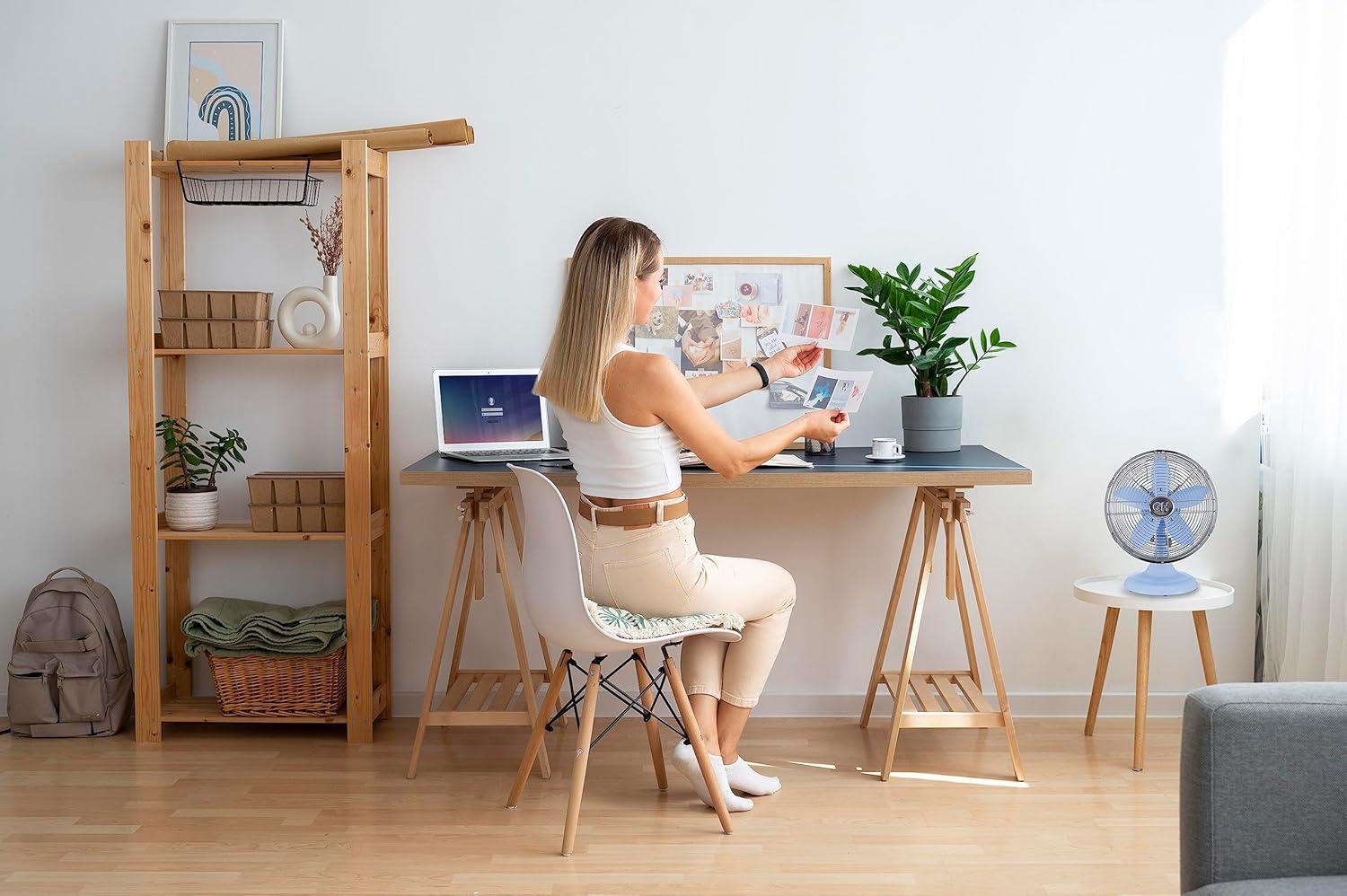 Good Housekeeping Good Housekeeping's All-Metal 12" Retro Desk Office Table Fan with Wide Oscillation, 3-Speed Settings & Carrying Handle (Multiple Finishes Available)