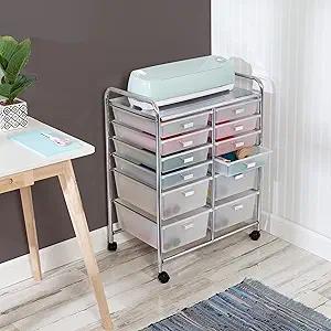 Modern Chrome 12-Drawer Craft Storage Cart with Locking Wheels