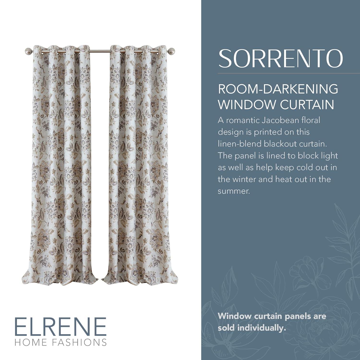 Elrene  Sorrento Floral Window Curtain Panel Natural 52" W X 95" L 95 Inches