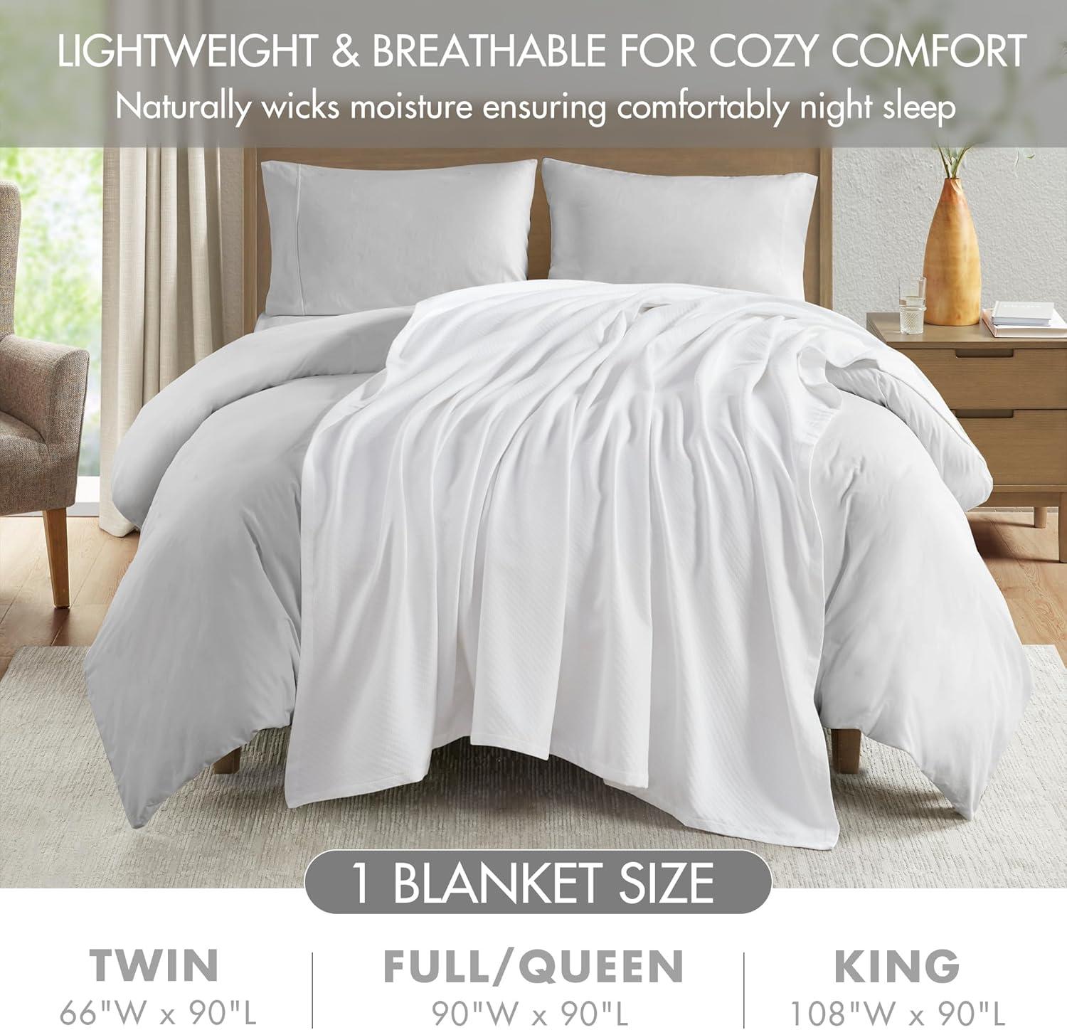 Madison Park Bed Blanket Liquid Cotton Twin White: Lightweight, Year-Round Comfort, OEKO-TEX Certified