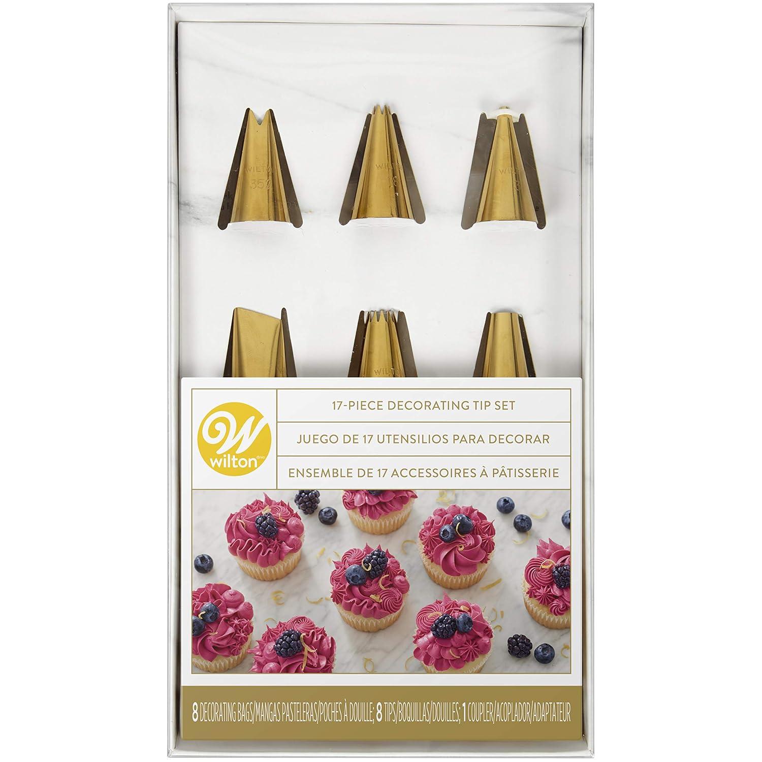 Wilton W80009 Cake Decorating Set with Piping Tips, Navy Blue & Gold - Pack of 17