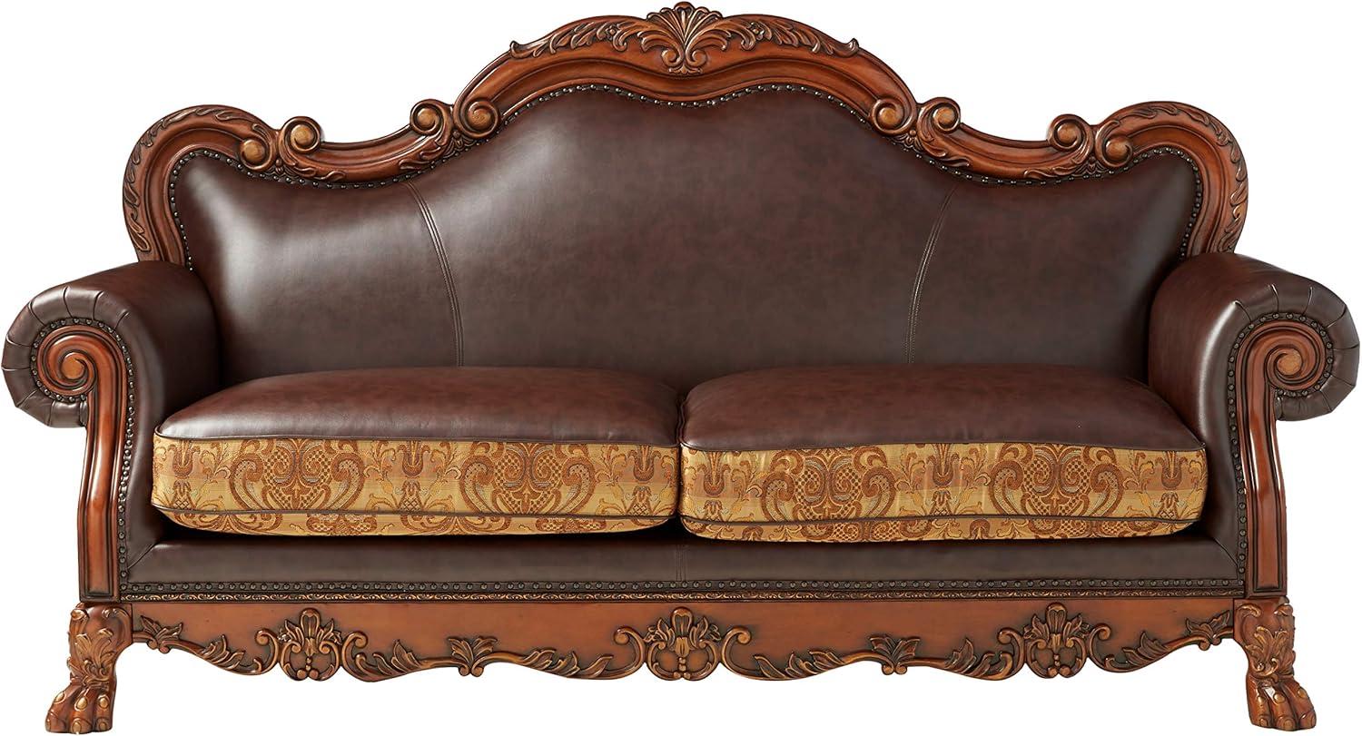 Acme Furniture 89" Dresden Sofa Brown Synthetic Leather/Chenille/Cherry Oak