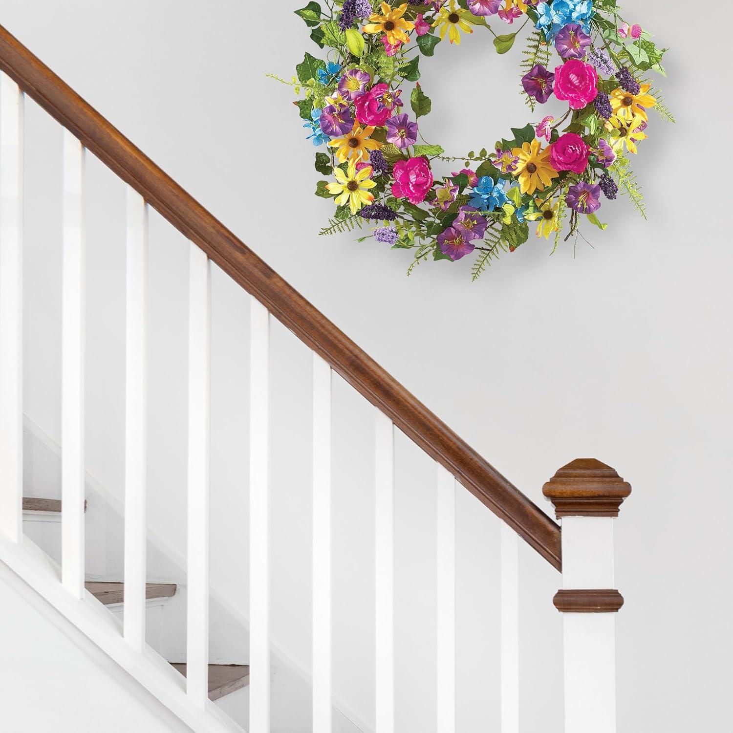 Collections Etc Colorful 17" Mixed Floral Spring Summer Wreath with Yellow Daisies