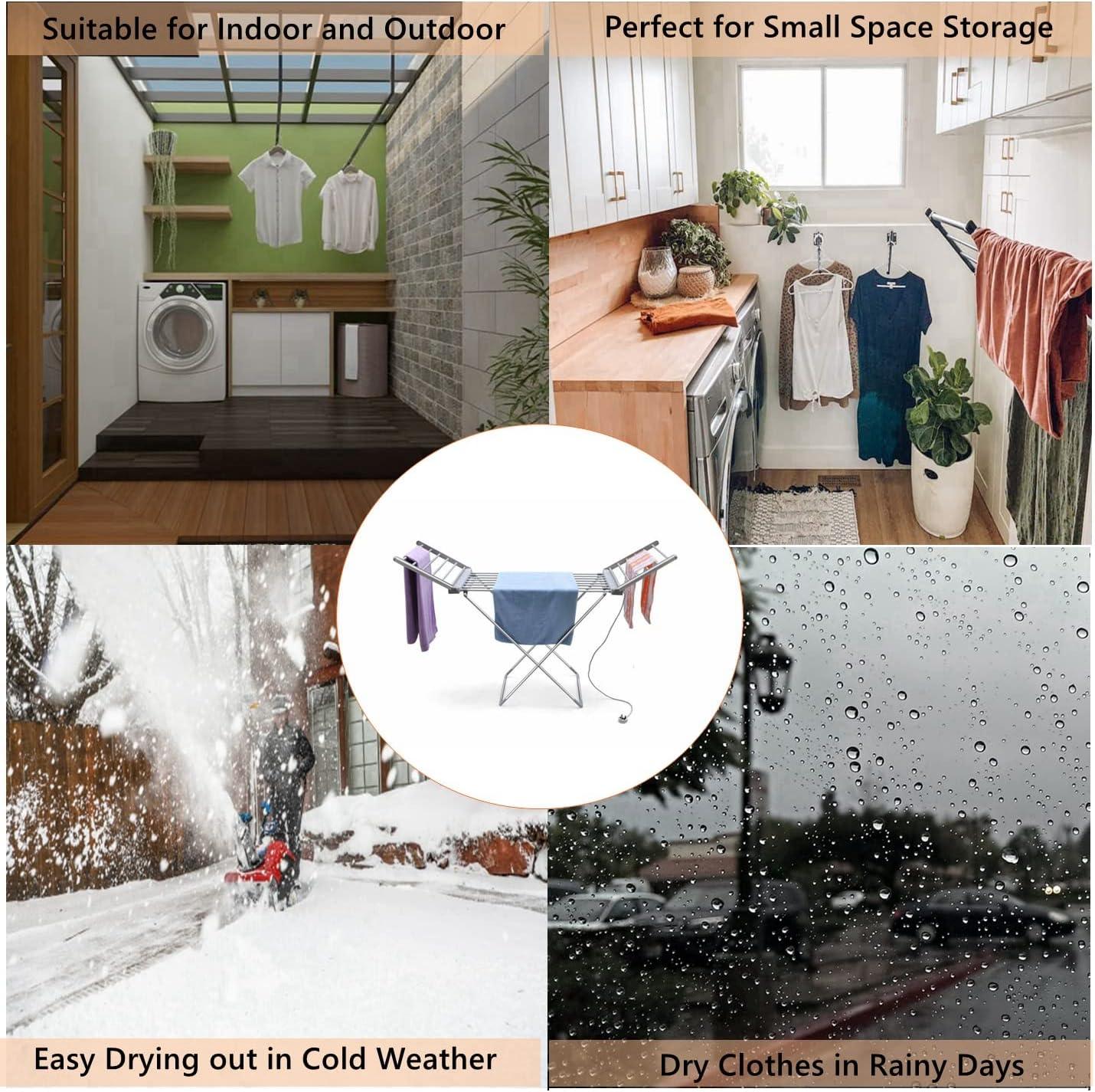 Heated Clothes Drying Rack, Folding Electric Clothes Drying Rack, Collapsible Laundry Drying Rack, Free-Standing Heating Garment Dryer Towel Rail Space Saving for Home Indoor/Outdoor