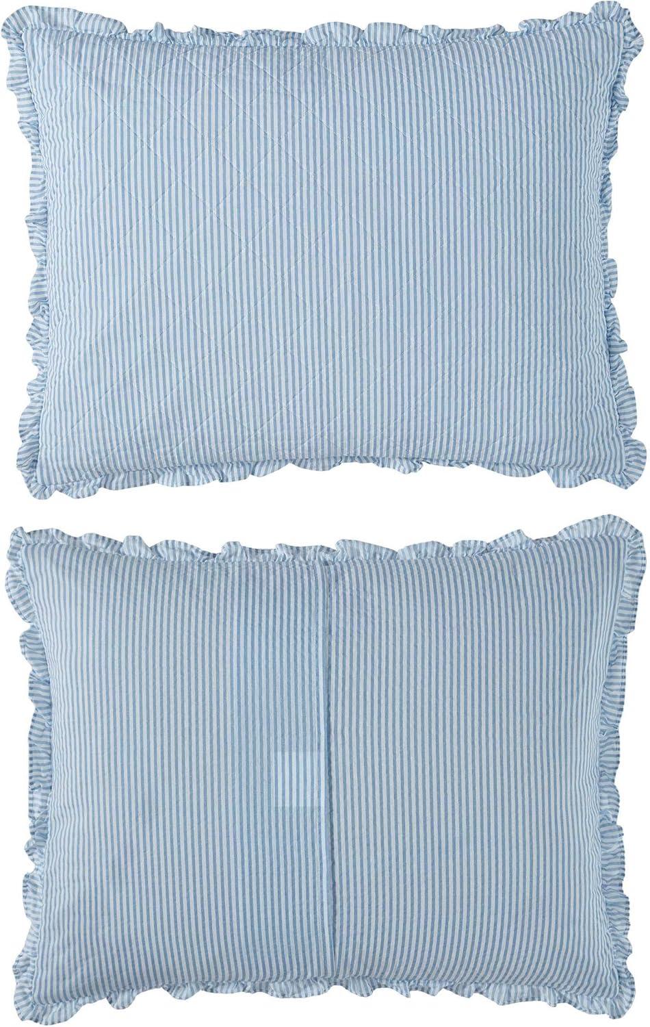 Laura Ashley Oxford Stripe Blue Cotton Reversible Quilt Set