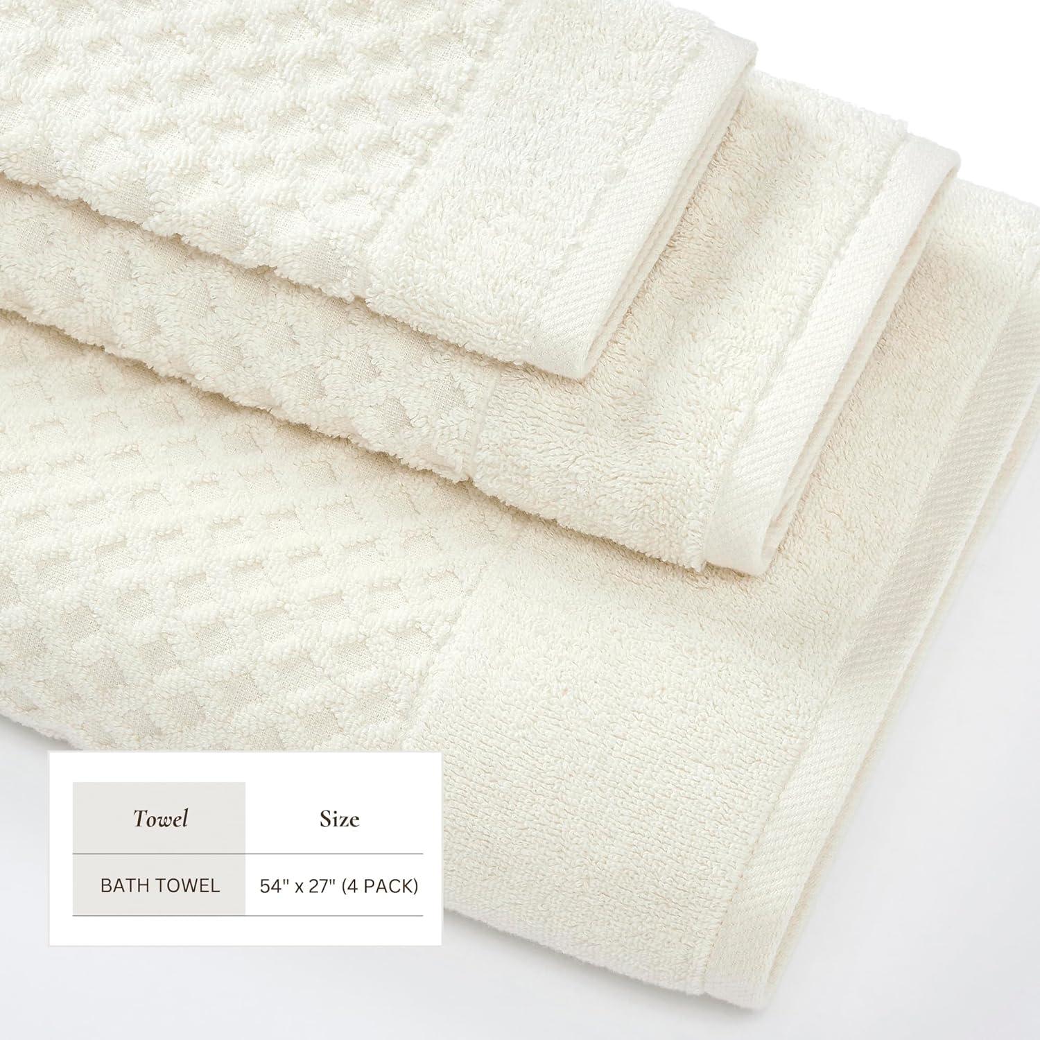 Cotton Quick-Dry Textured Towels - Great Bay Home (4 Pack Bath Towels, Ivory)