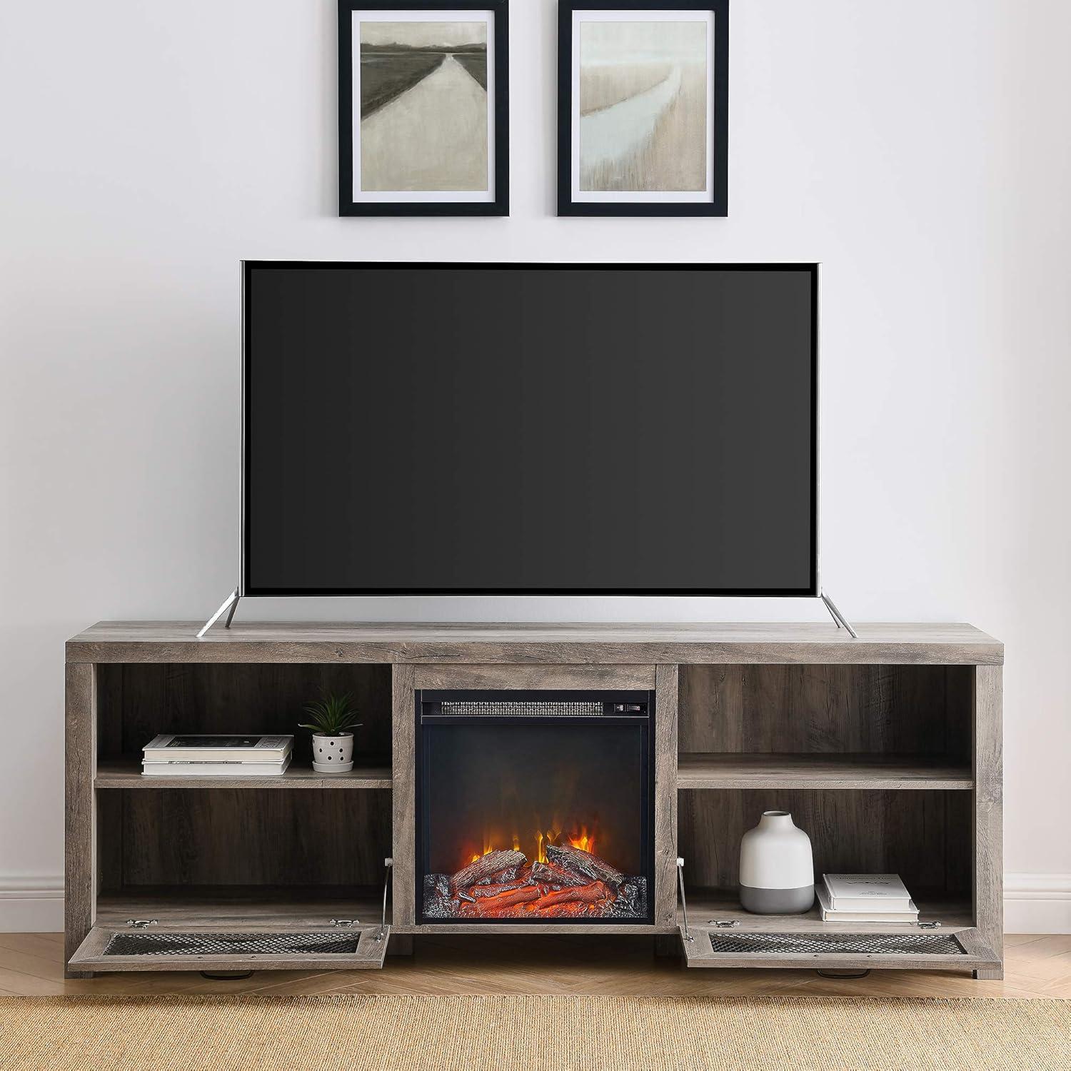 Walker Edison Farmhouse Fireplace TV Stand for TVs up to 80", Grey Wash
