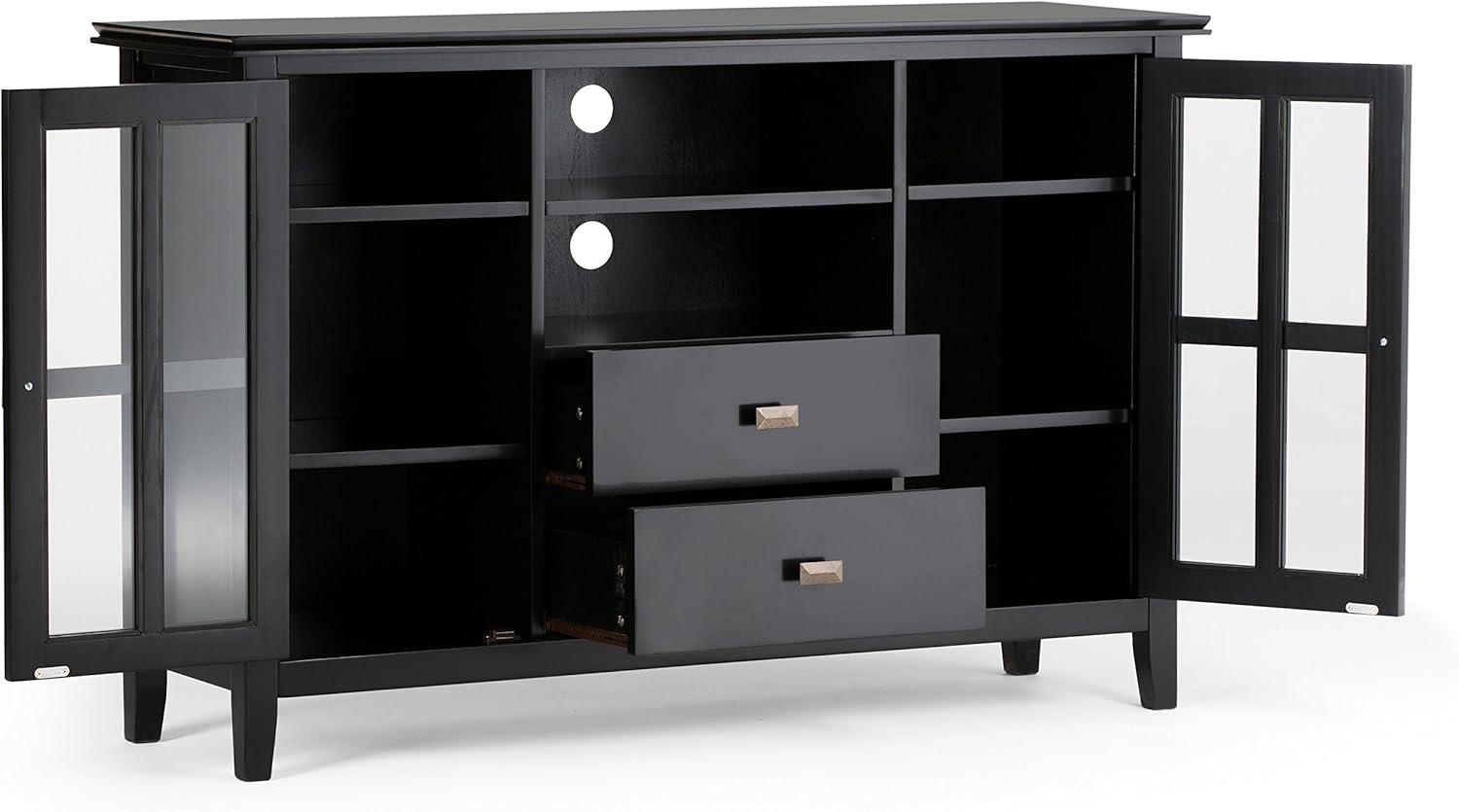 Simpli Home Artisan Wood 53" Transitional TV Media Stand in Black For TVs up to 60"