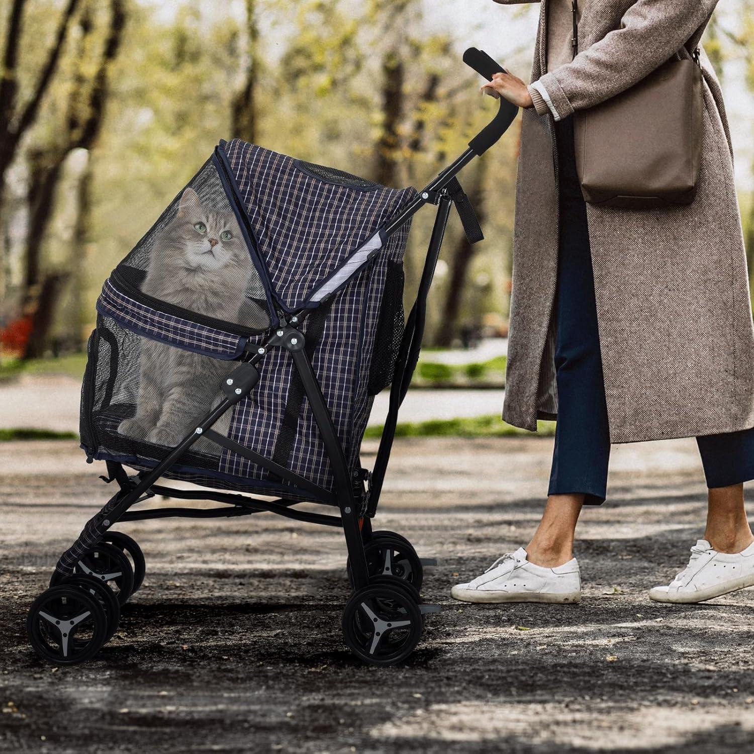 MoNiBloom 4 Wheel Foldable Lightweight Pet Trolley for Cats & Dogs, Plaid