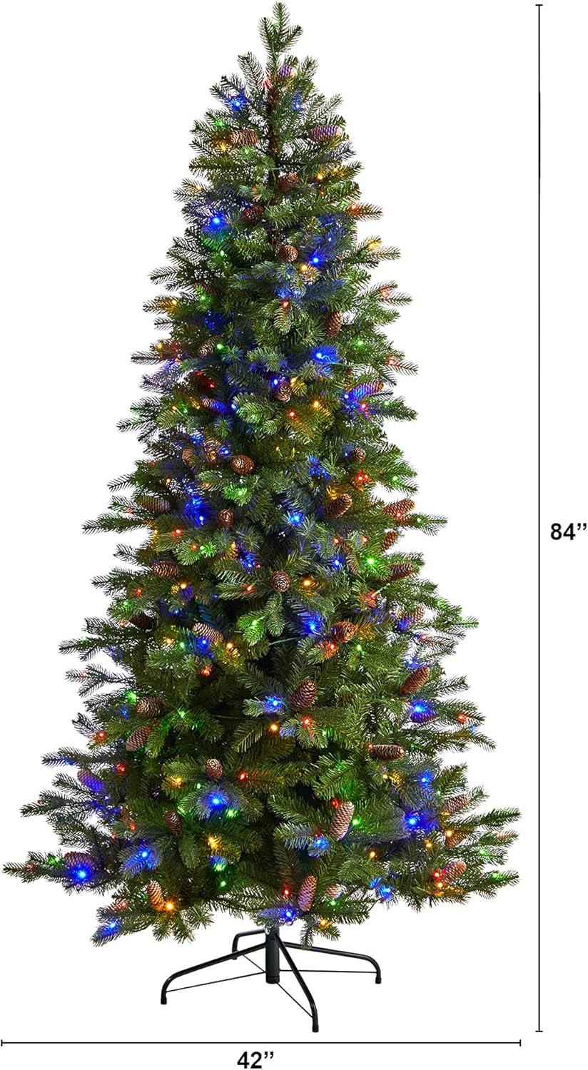 Nearly Natural 7’ Fraser Fir Prelit LED Multi Color Light Artificial Christmas Tree