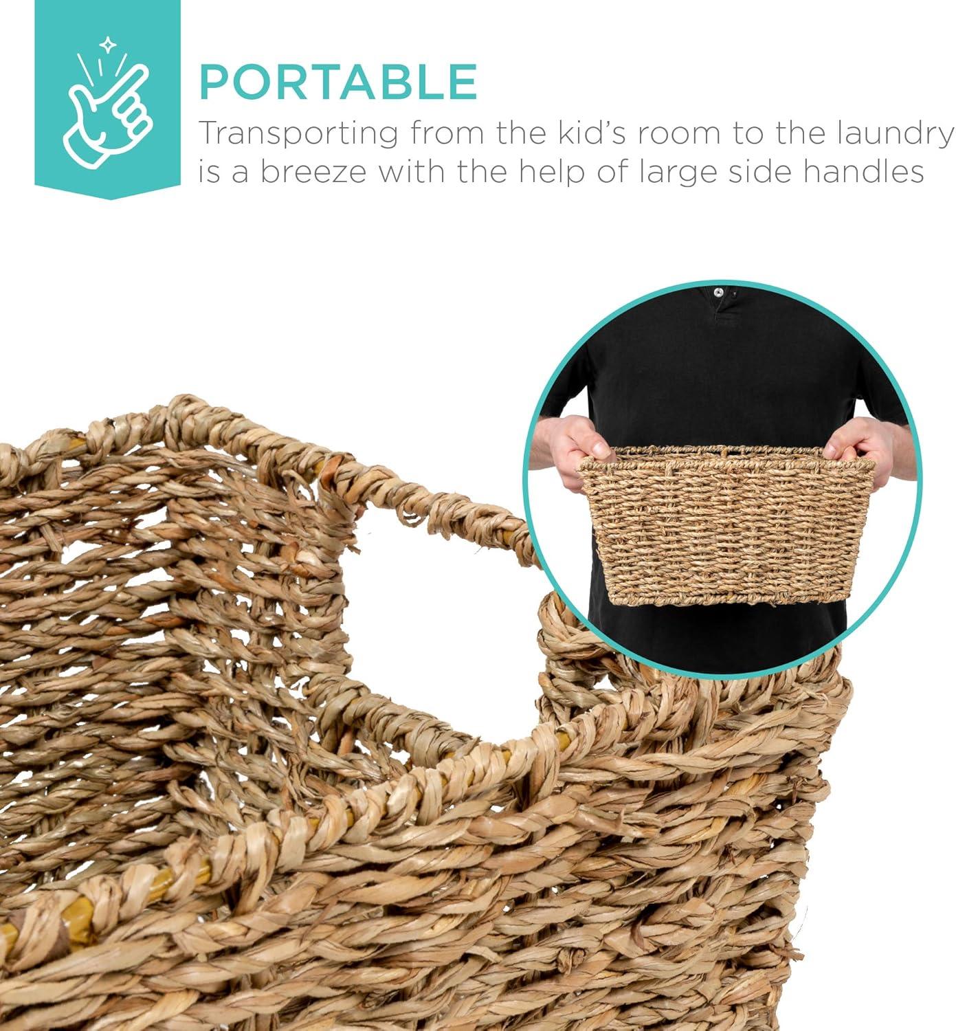 Rosecliff Heights Set Of 4 Multipurpose Stackable Seagrass Storage Basket, Handwoven Laundry Organizer Totes For Bedroom And Living Room, Shelves, Pantry W/Insert Handles