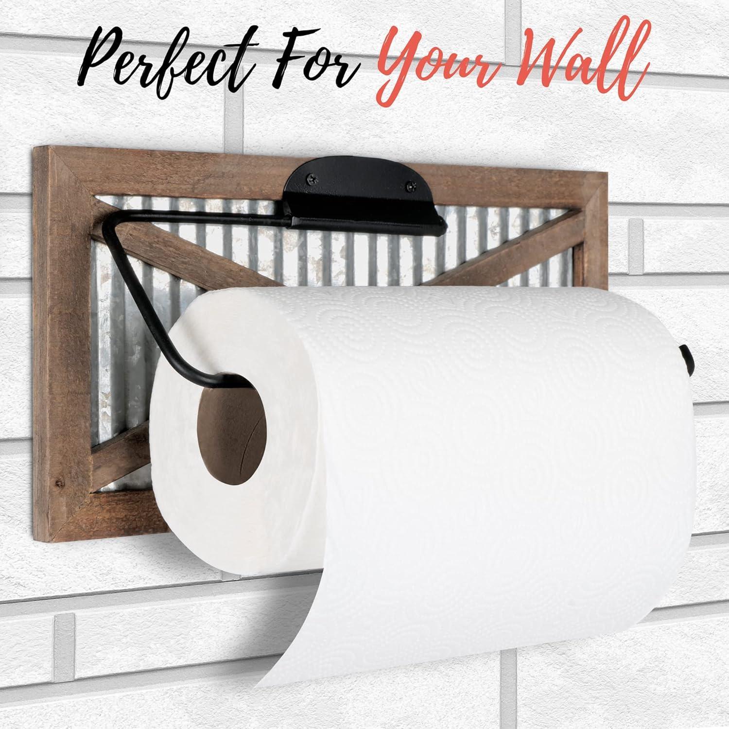 Autumn Alley Rustic Farmhouse Paper Towel Holder – Wall Mounted with Galvanized Metal Accent - Farmhouse Kitchen Decor