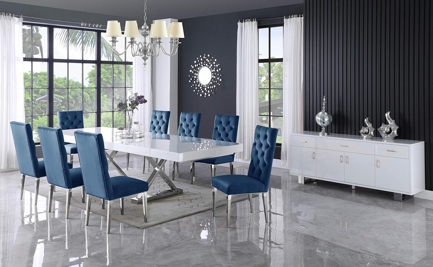 Excel White and Chrome Extendable Dining Table with Inverted X-Style Legs