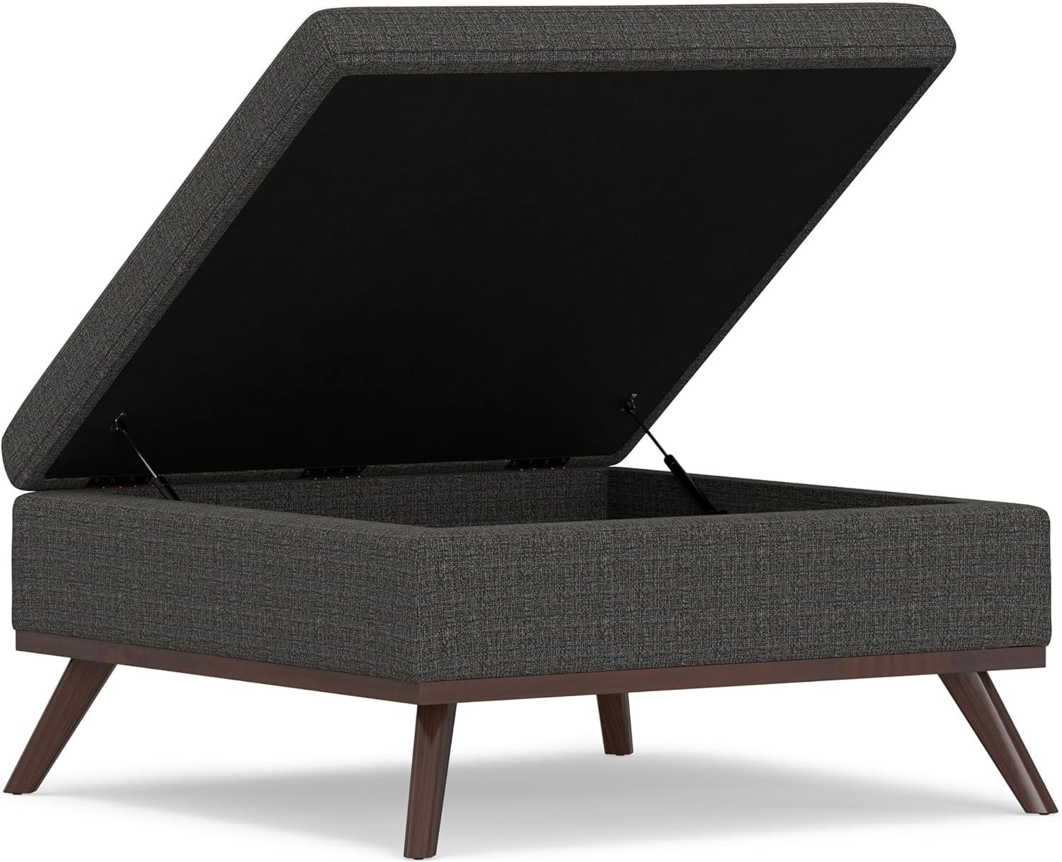 Simpli Home Owen 36" Square Upholstered Modern Coffee Table Ottoman in Ebony