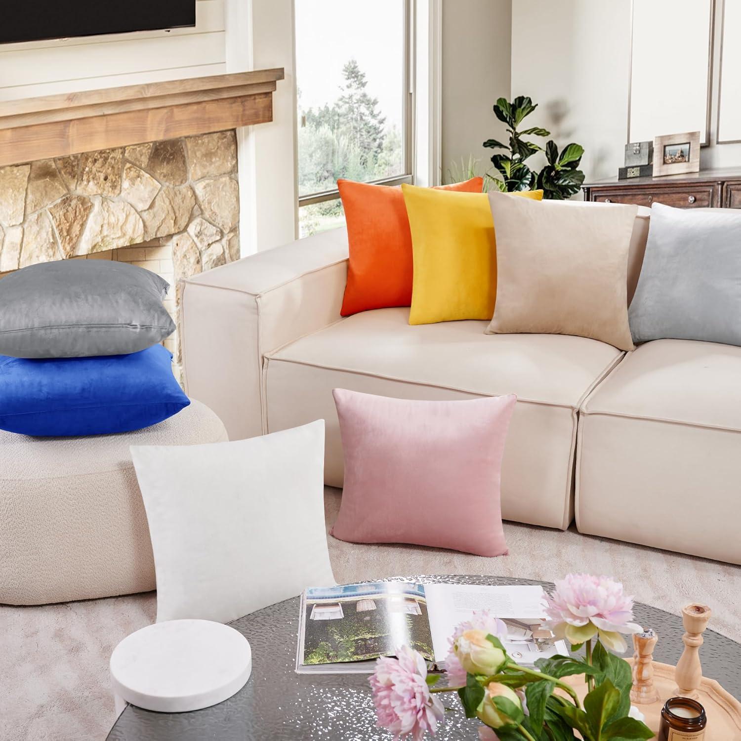 Deconovo Fundas de Almohada Decorativas Fundas de Almohada Fundas de Cojín de Terciopelo Funda de Almohada Naranja, 24"x 24", Naranja, Paquete de 2