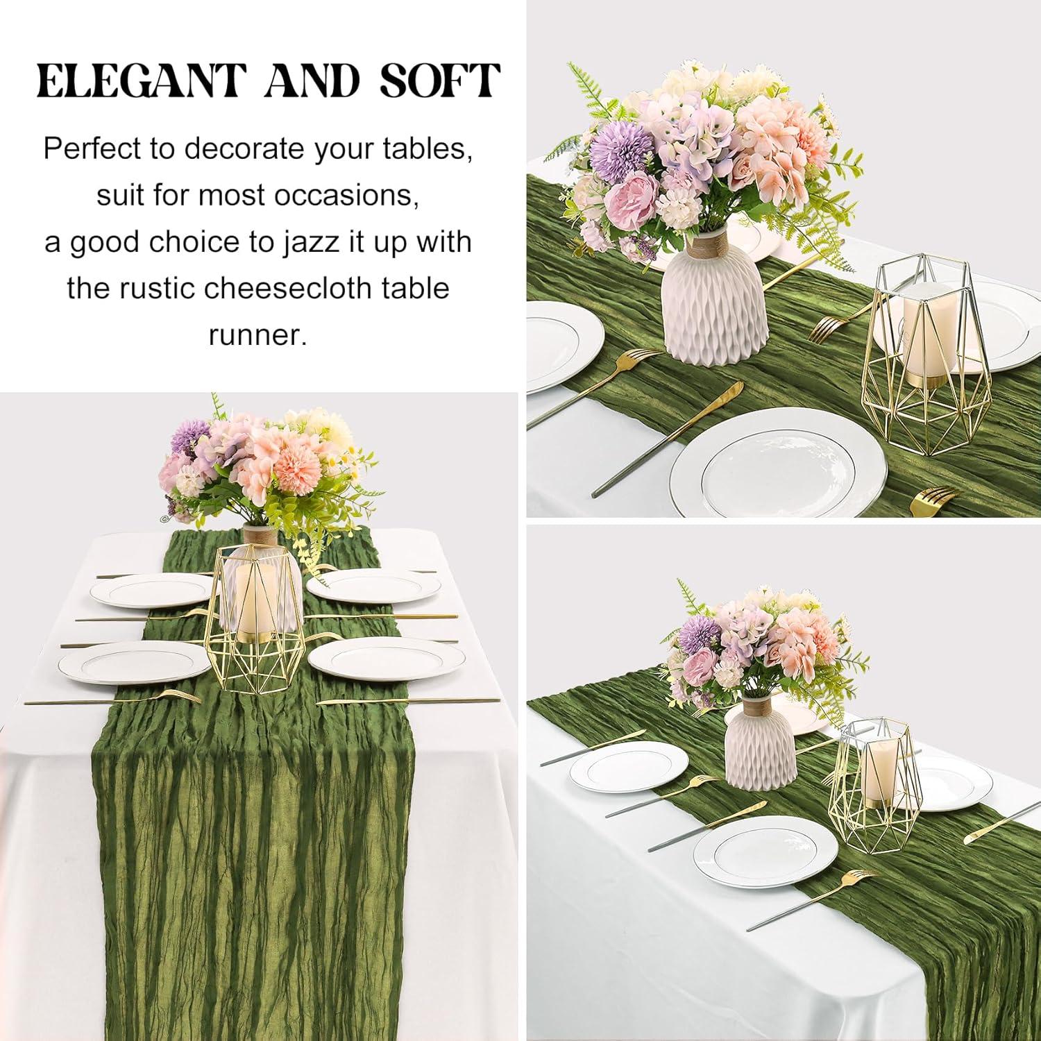 Mint Green Cheesecloth Table Runner 6 Pack 35" Boho Gauze Runner 120 inches Long Tablecloth Runner Rustic Sheer Fabric Bulk for Baby Shower Wedding Bridal Birthday Party Table Decorations