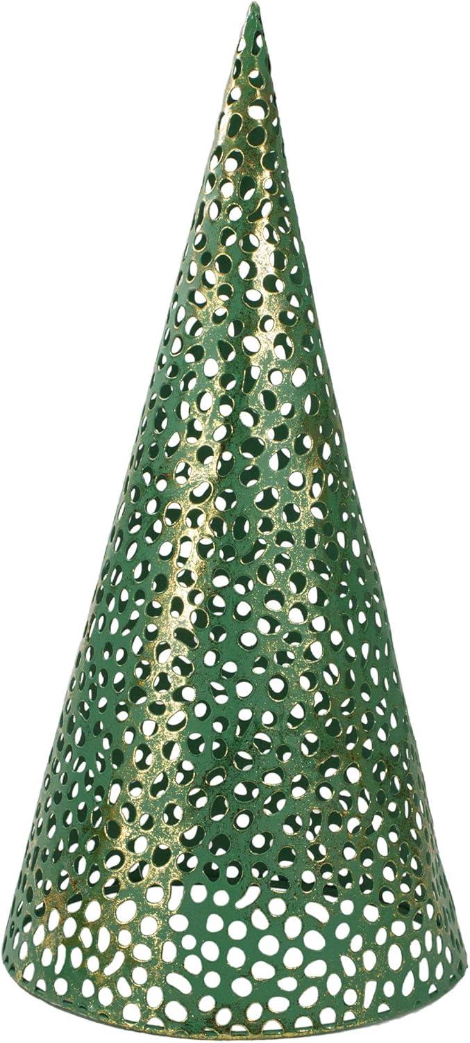 Set of 3 Green and Gold Metal Cone Christmas Trees