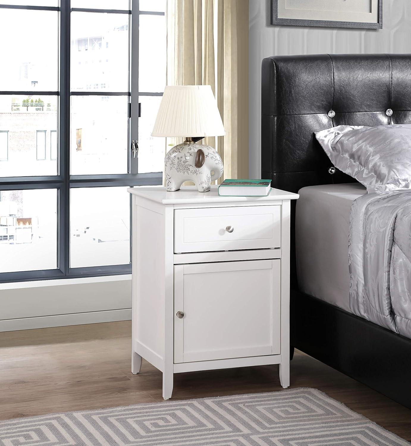 Transitional White Wood and Nickel 1-Drawer Nightstand