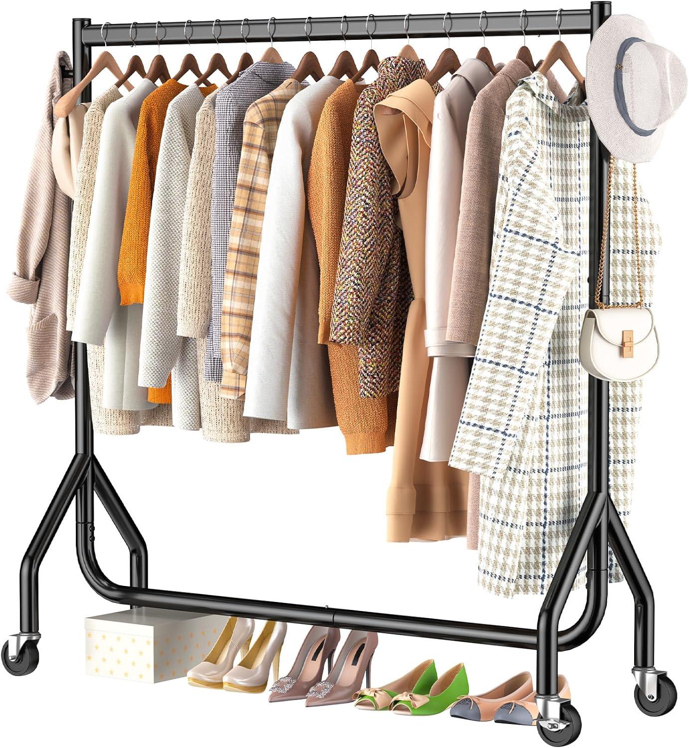 Black Heavy Duty Portable Rolling Clothes Rack with 48-Inch Metal Frame