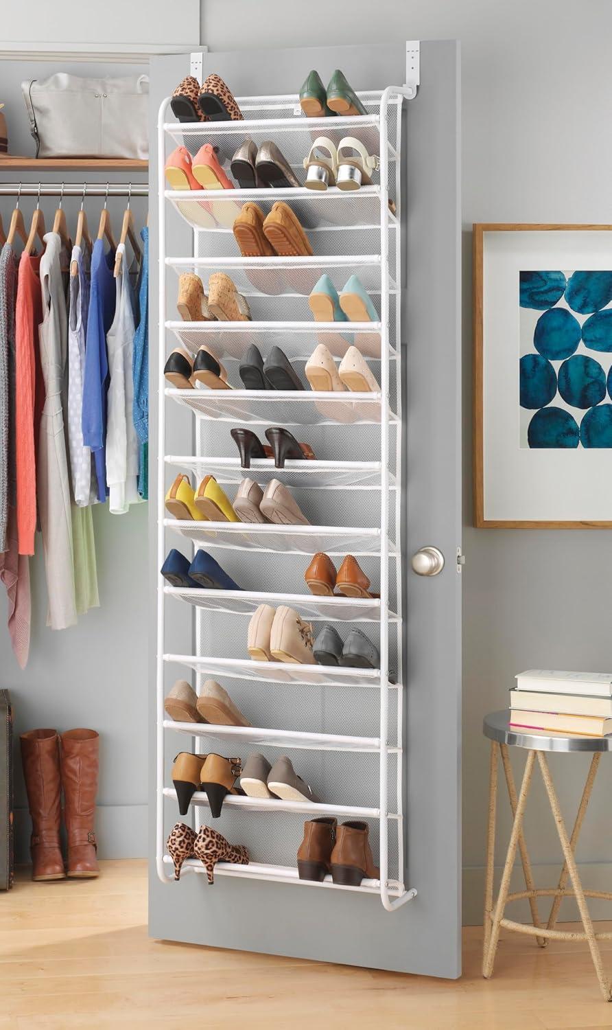 White Metal and Mesh Over-the-Door 36-Pair Shoe Rack