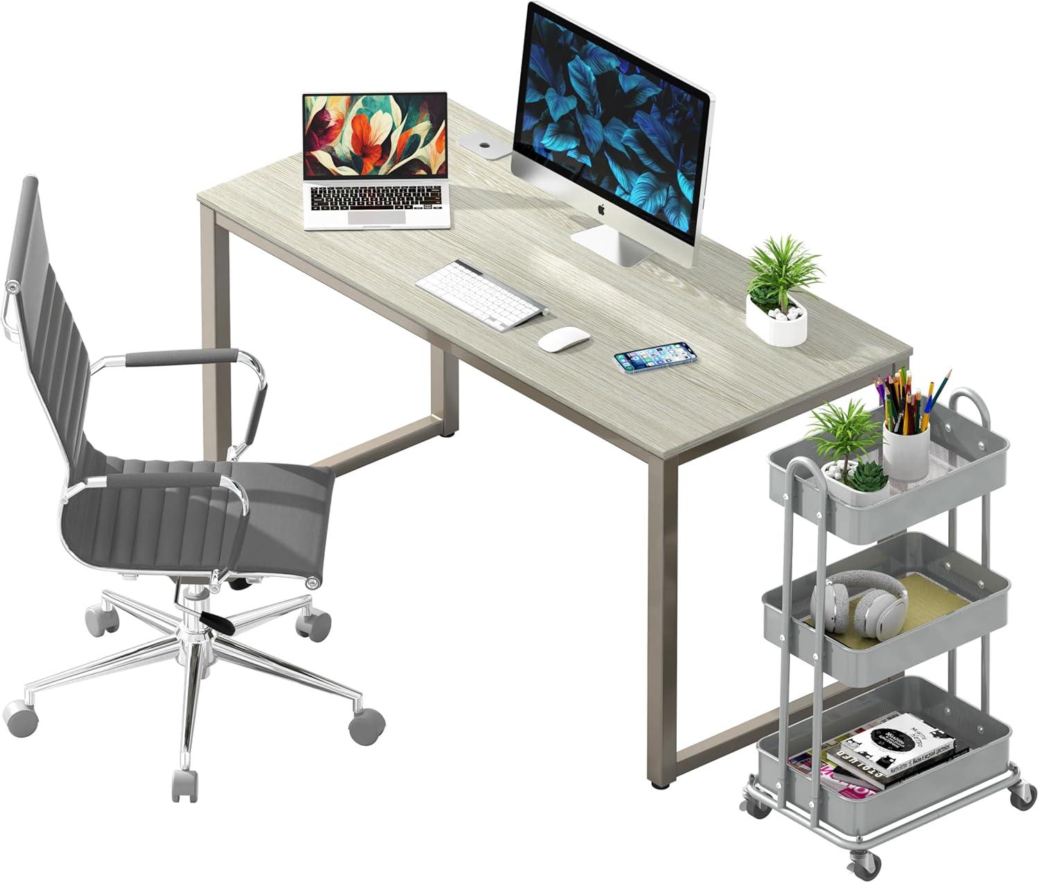 Gray Engineered Wood Modern Computer Desk with Drawers