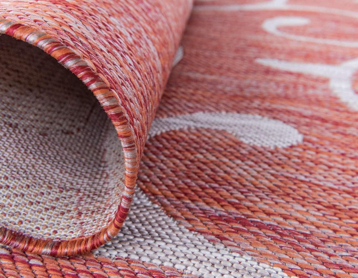 Unique Loom Outdoor Botanical Collection Area Rug - Curl (4' 1" x 6' 1" Rectangle Rust Red/Ivory)