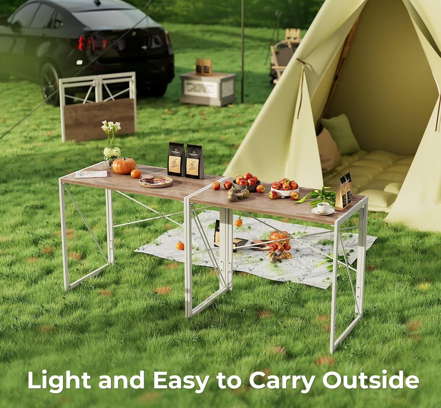 Coavas Folding Desk 31.5 inch Foldable Small Portable Computer Desks, Spaces Saving Writing Sturdy Table for Bedroom, Home Office, Dorm, Apartment, Pre Assembled, Oak