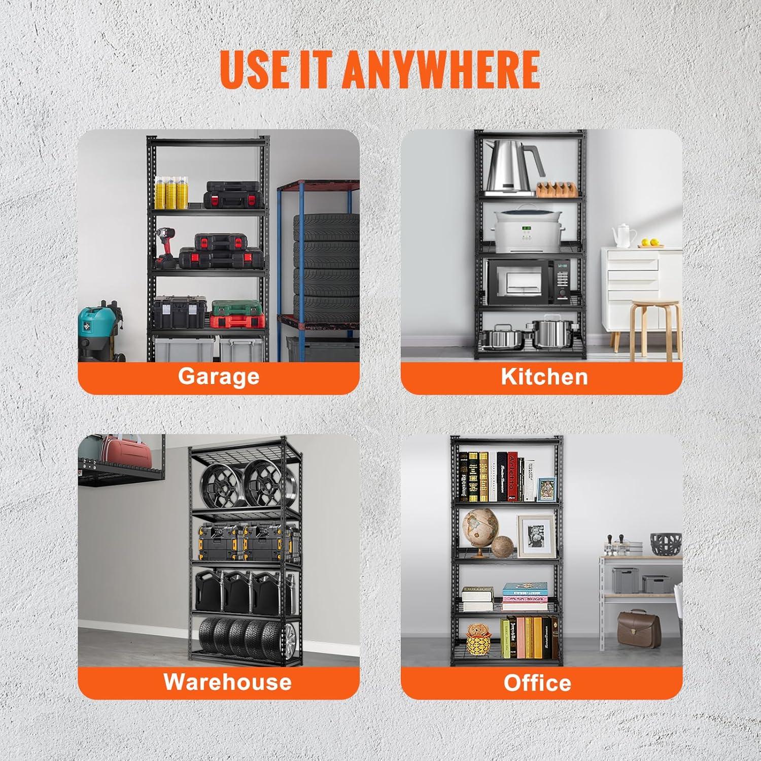 MOPHOTO 5-Tier Metal Storage Shelves - 36W x 16D x 72H Inches, Adjustable Garage Shelving, 1100 lb Total Capacity, 220 lb Per Shelf, Black