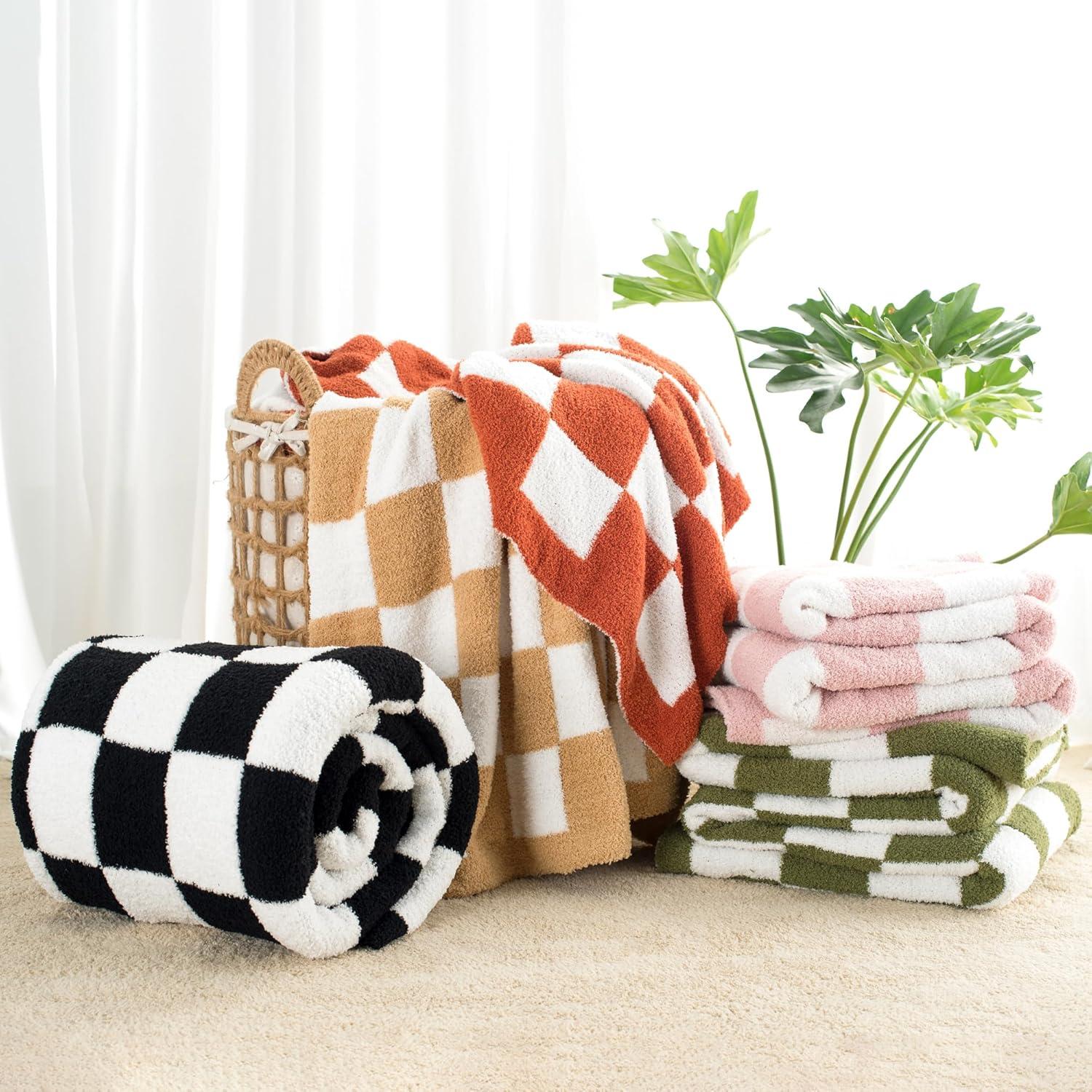 Carriediosa Black Checkered Throw Blanket 50" x 60", Fuzzy Fluffy Throws for Couch Bed