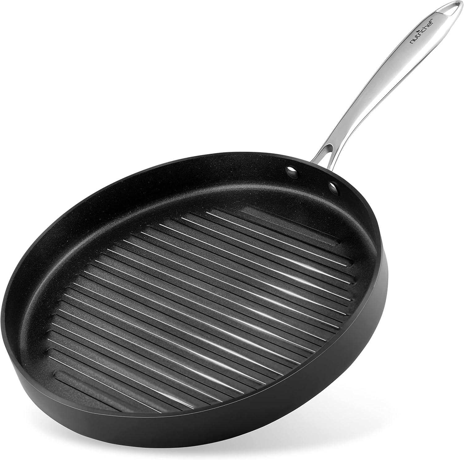 NutriChef Hard-Anodized Nonstick Grill Pan with Riveted Handle