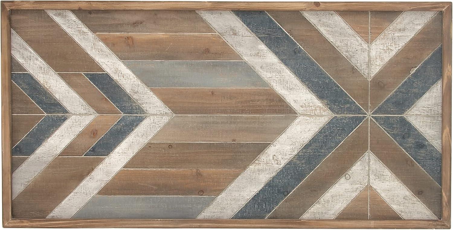 DecMode Farmhouse Distressed Rectangular Wood Wall Décor with Multi Colored Geometric Pattern, 46"W x 23"H