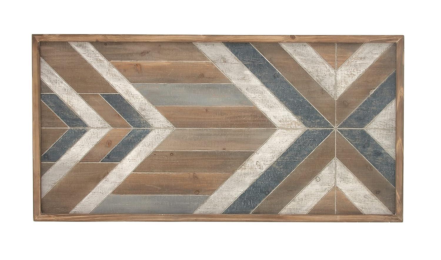 DecMode Farmhouse Distressed Rectangular Wood Wall Décor with Multi Colored Geometric Pattern, 46"W x 23"H