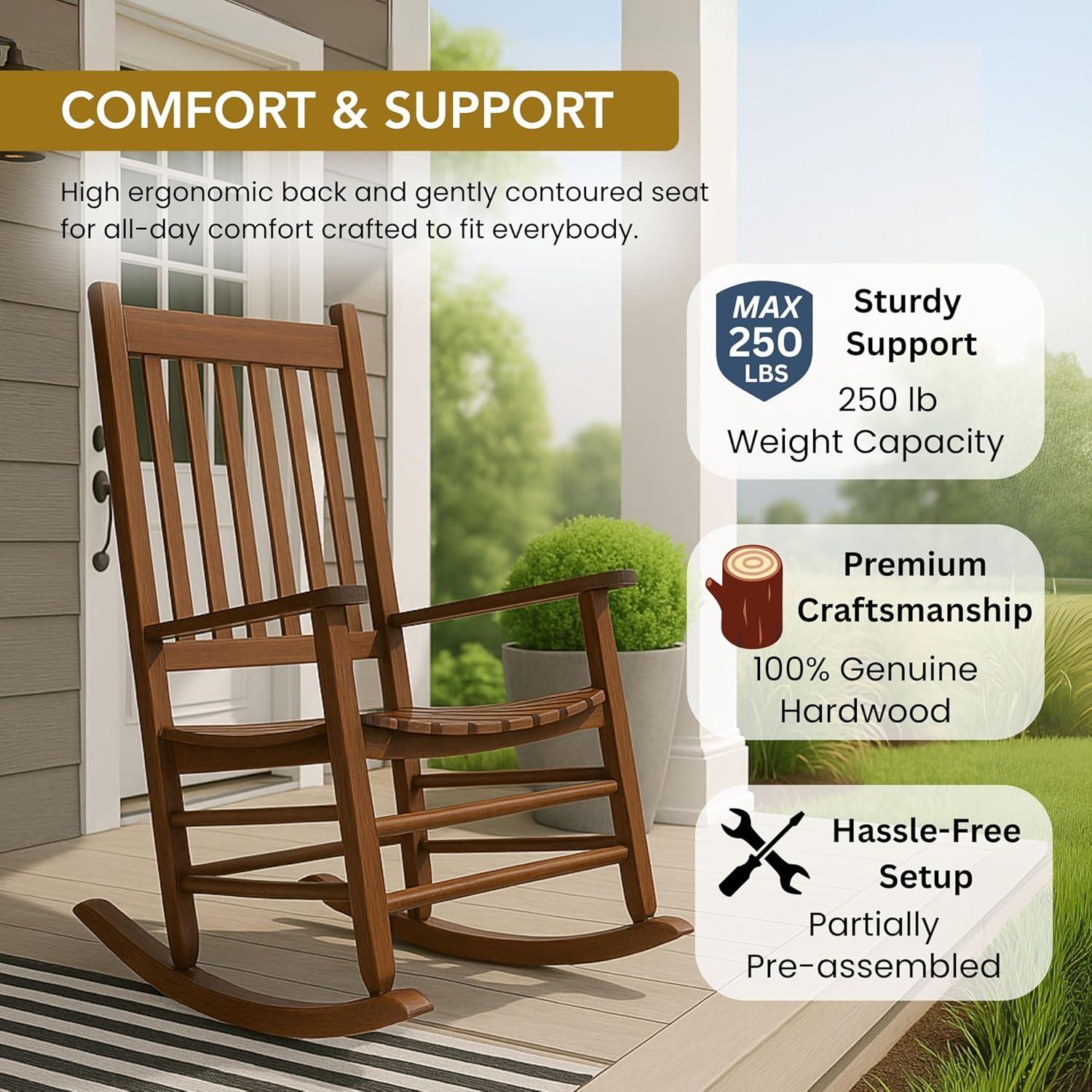 Shine Company Vermont Hardwood Outdoor Porch Patio Furniture Rocker Chair, Oak