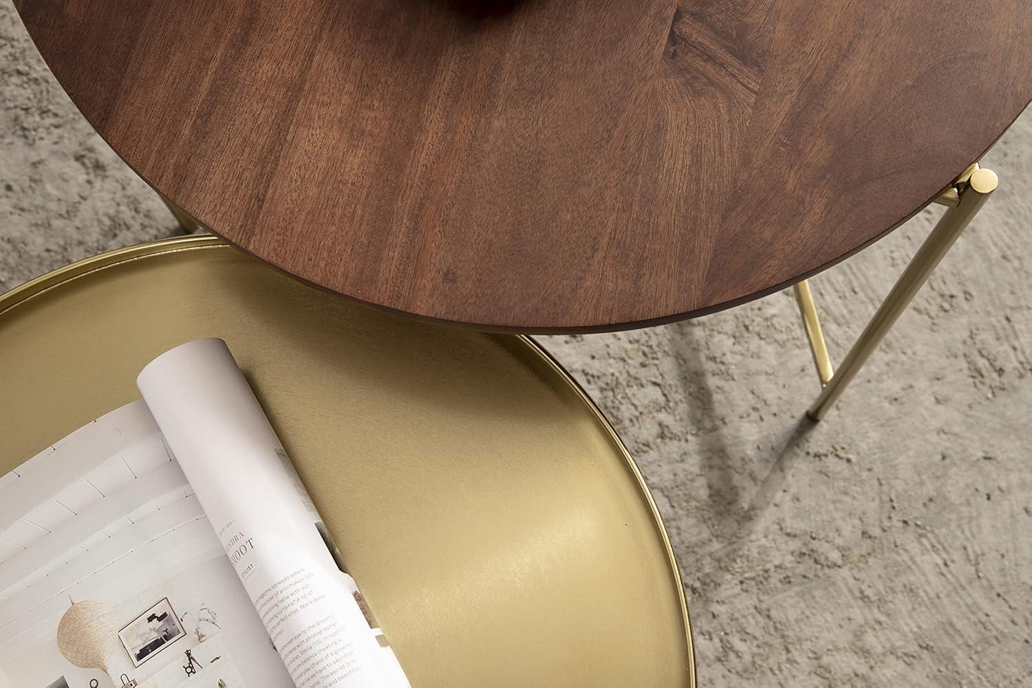 Kate and Laurel Ulani Round Wood Nesting Table, 2 Piece, Walnut Brown and Gold