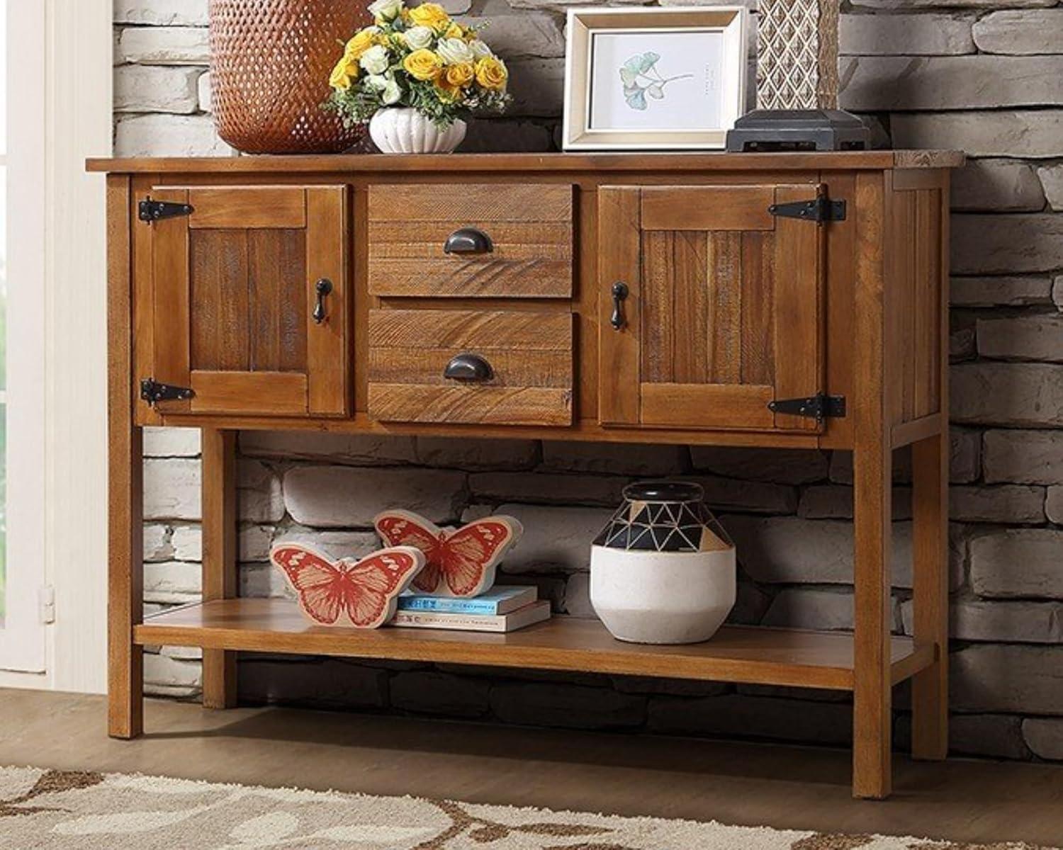 48'' Brown Solid Pine Wood Sideboard Console Table with Storage