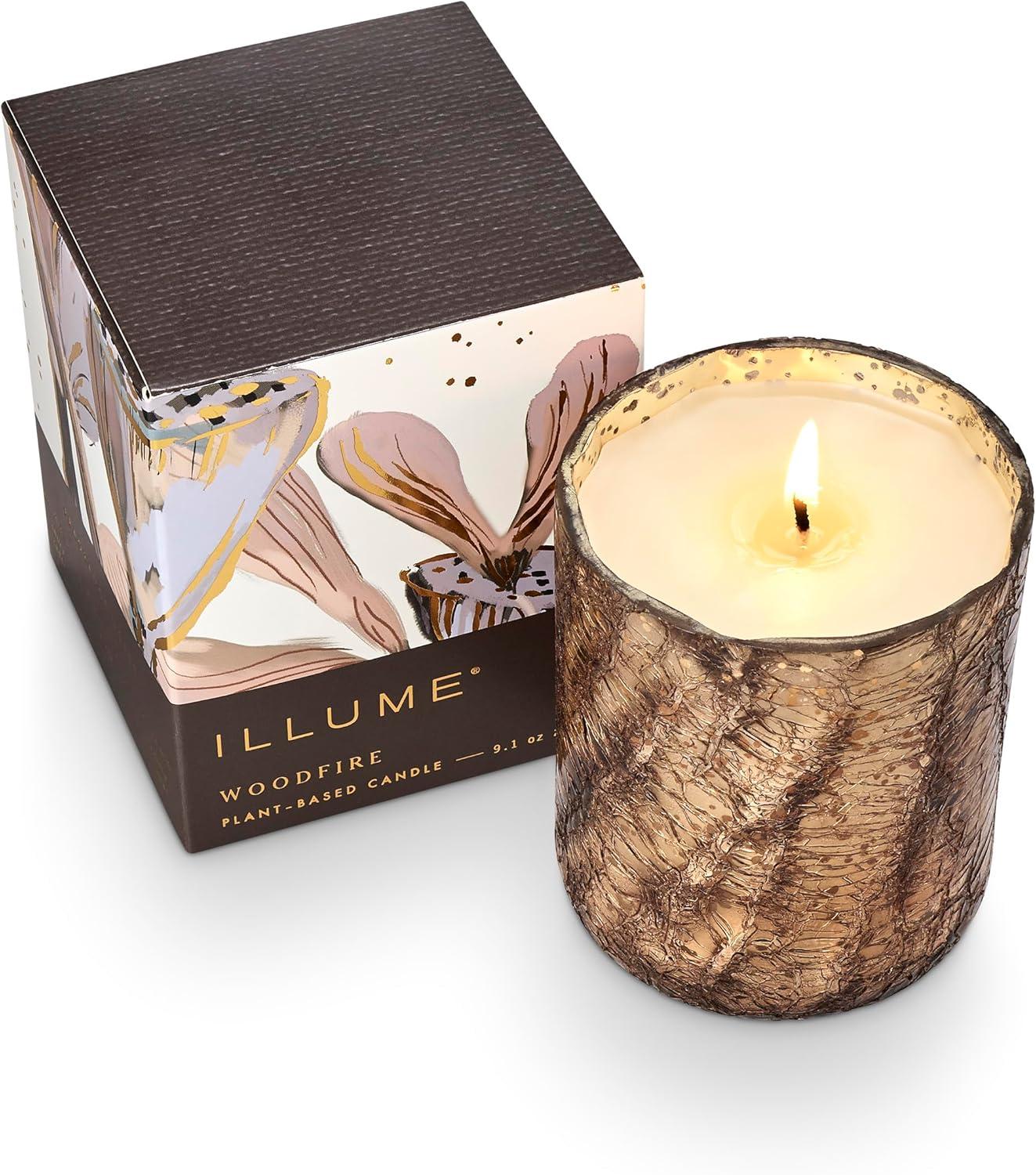 ILLUME Small Boxed Crackle Glass Candle, Woodfire