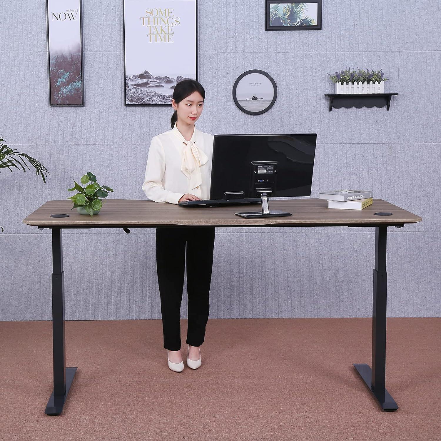 ApexDesk Elite Pro Series 71" x 33" Electric Height Adjustable Stand up Desk, Sit Stand Home Office Desk, Computer Desk - Curved Teakwood